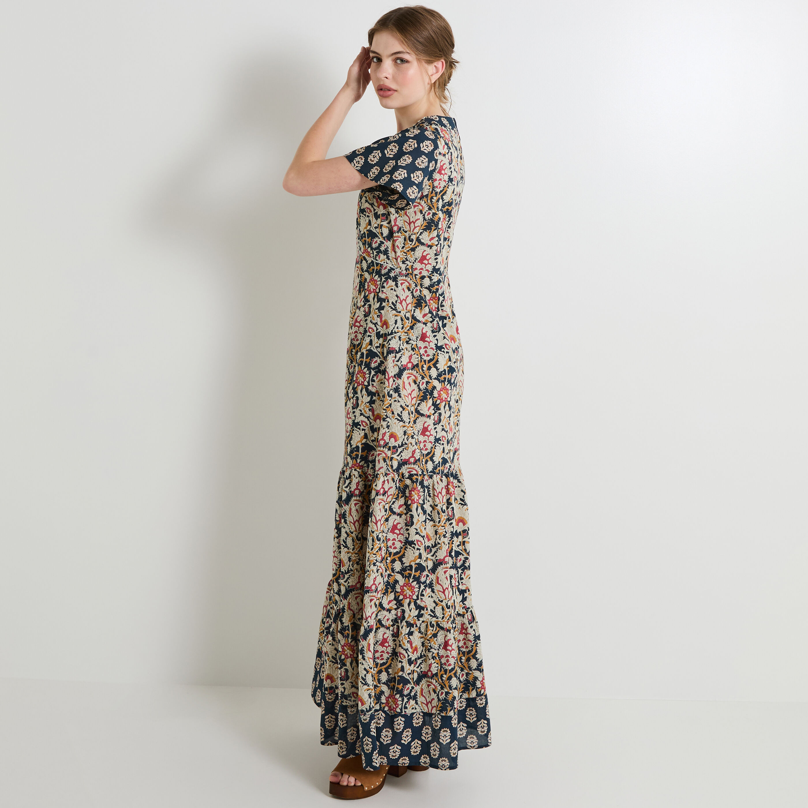 Robe longue imprim&eacute;e femme