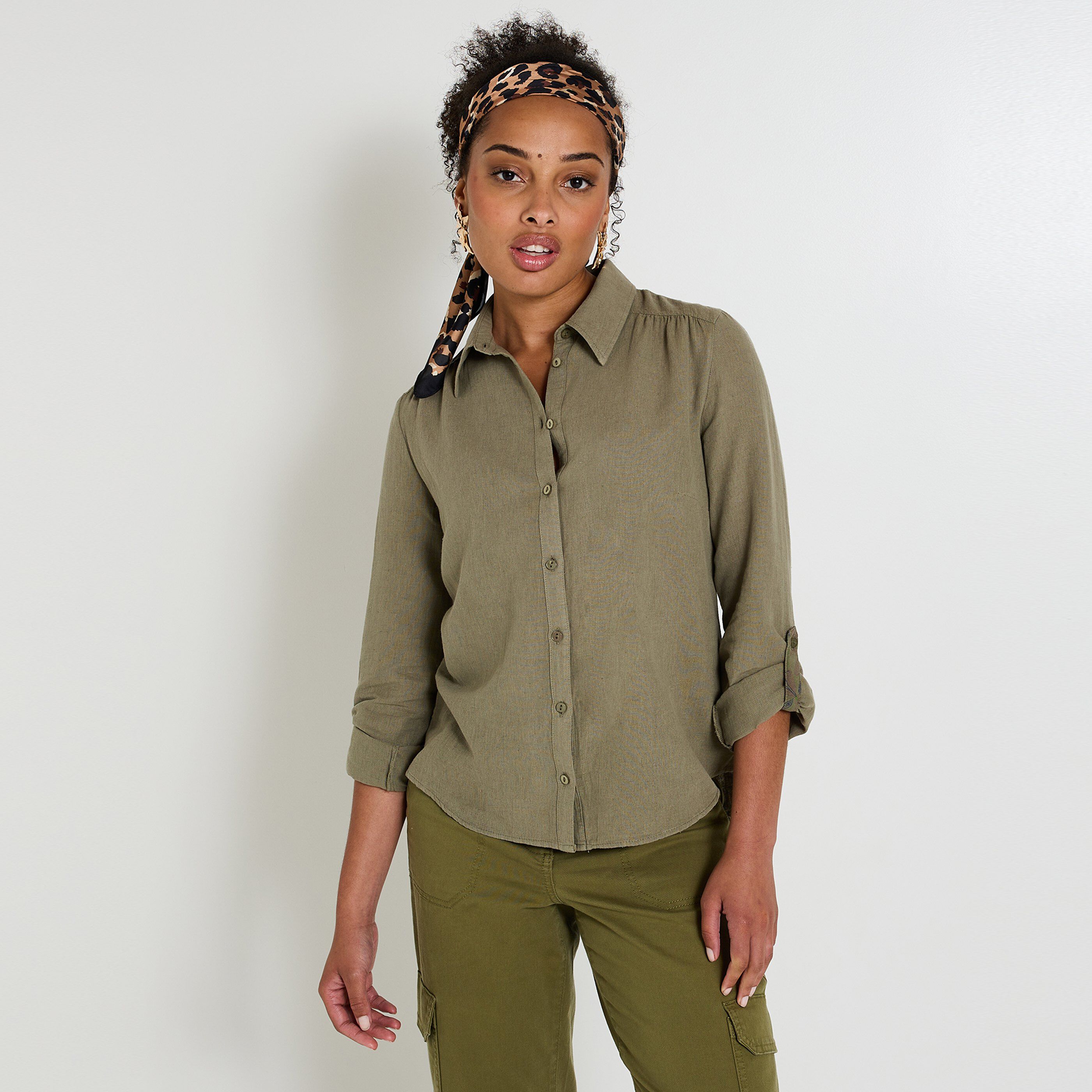 Chemise coton et lin femme KAKI Graindemalice