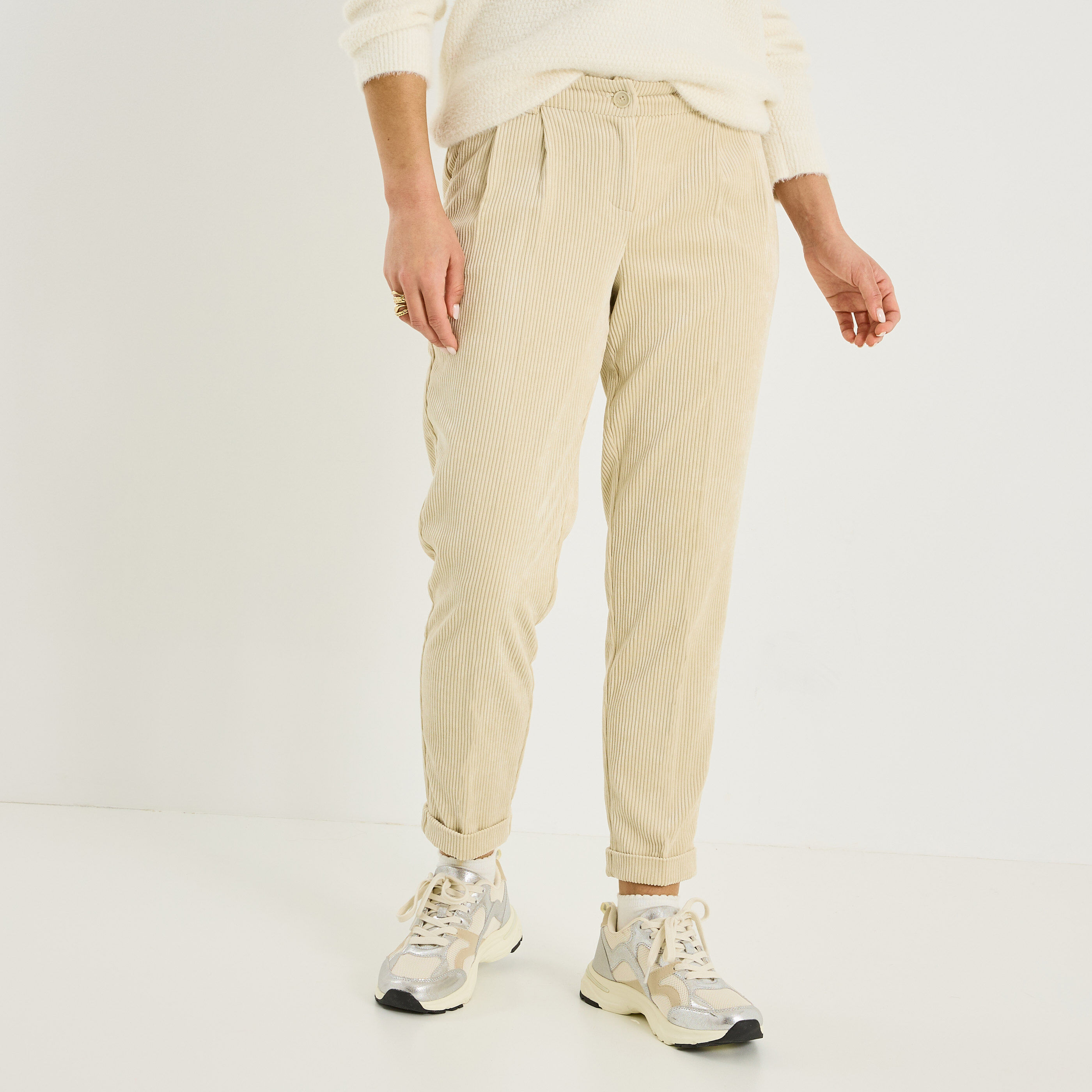 Pantalon velours &agrave; revers femme