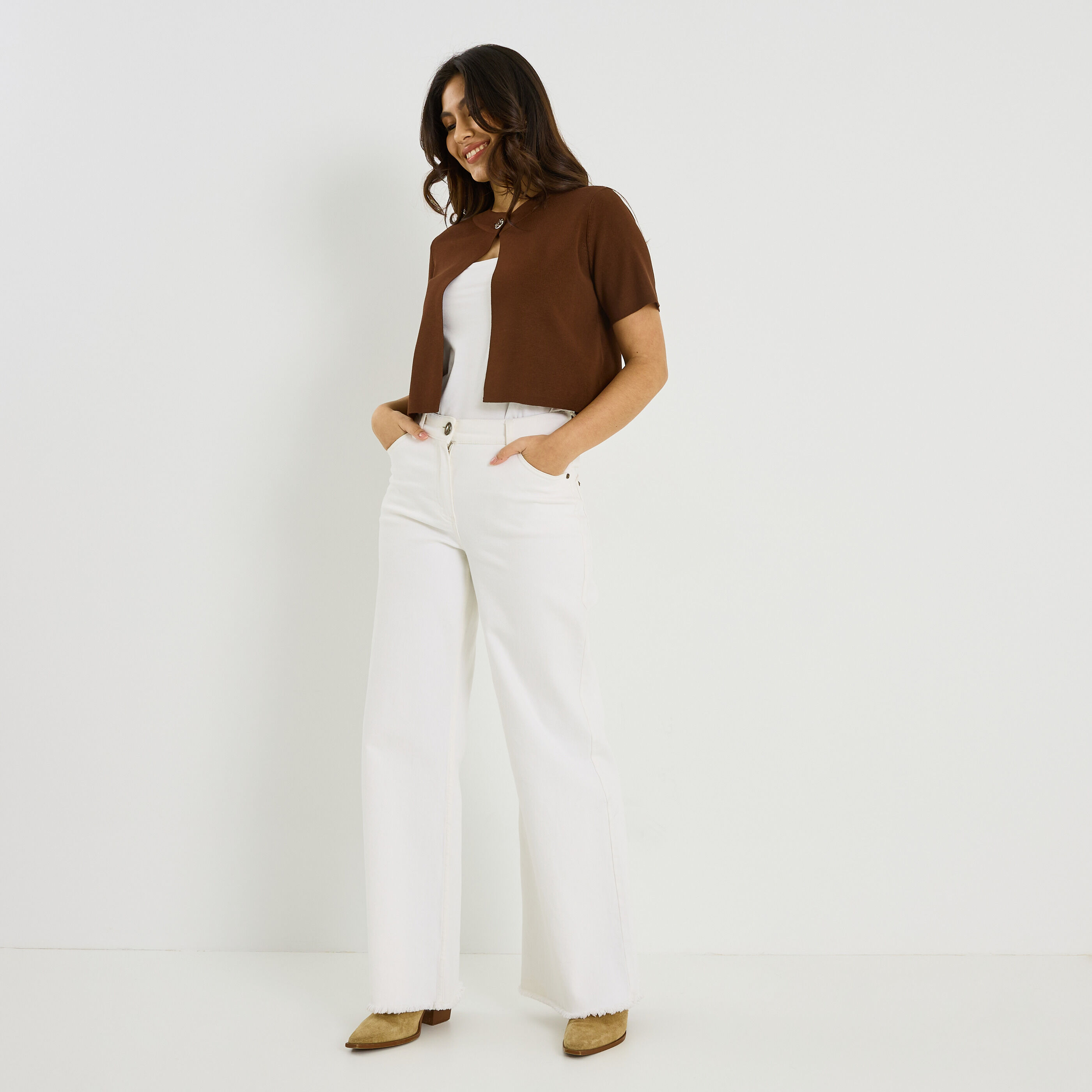 Gilet en maille fine &agrave; bouton femme