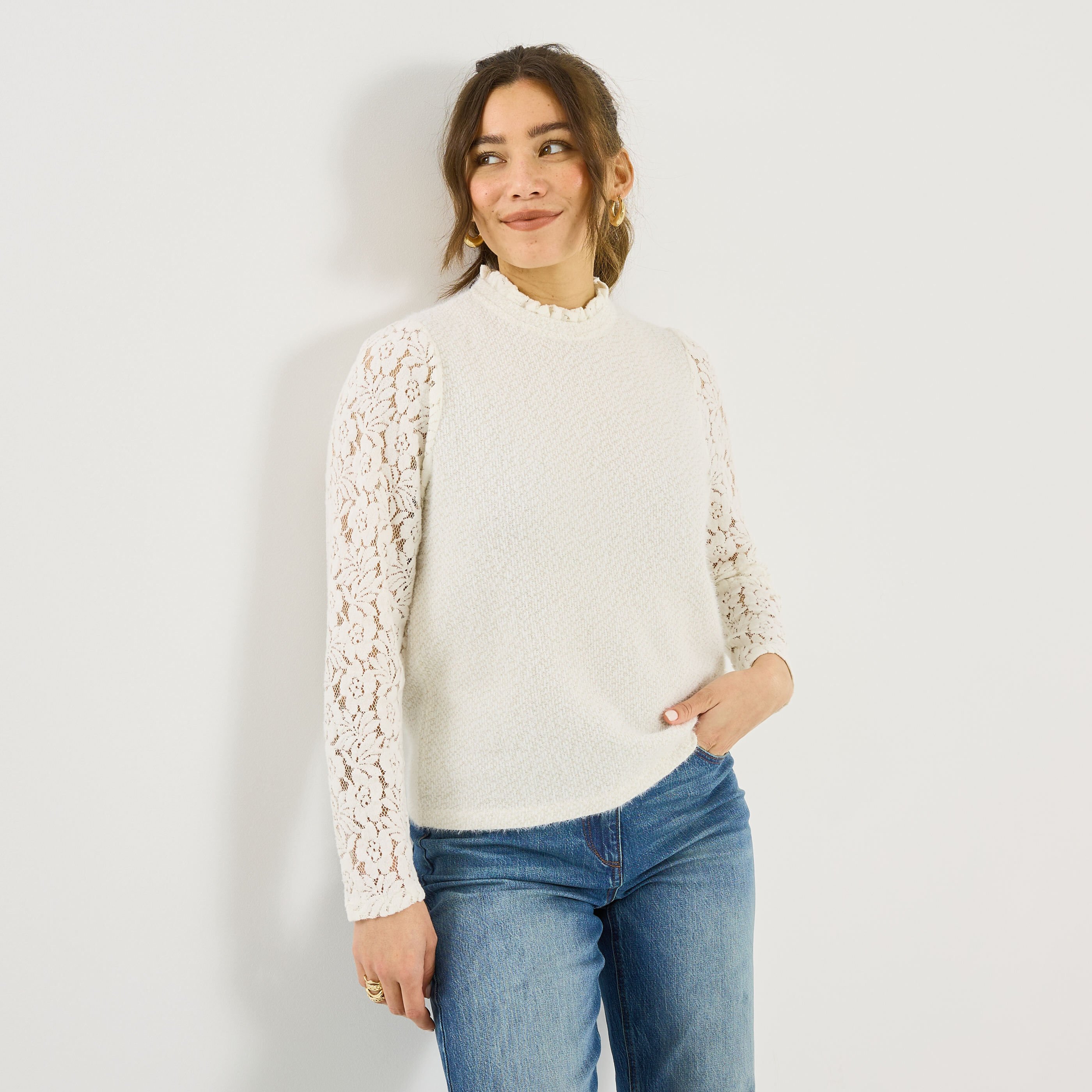 T-shirt bi-mati&egrave;re brillant femme