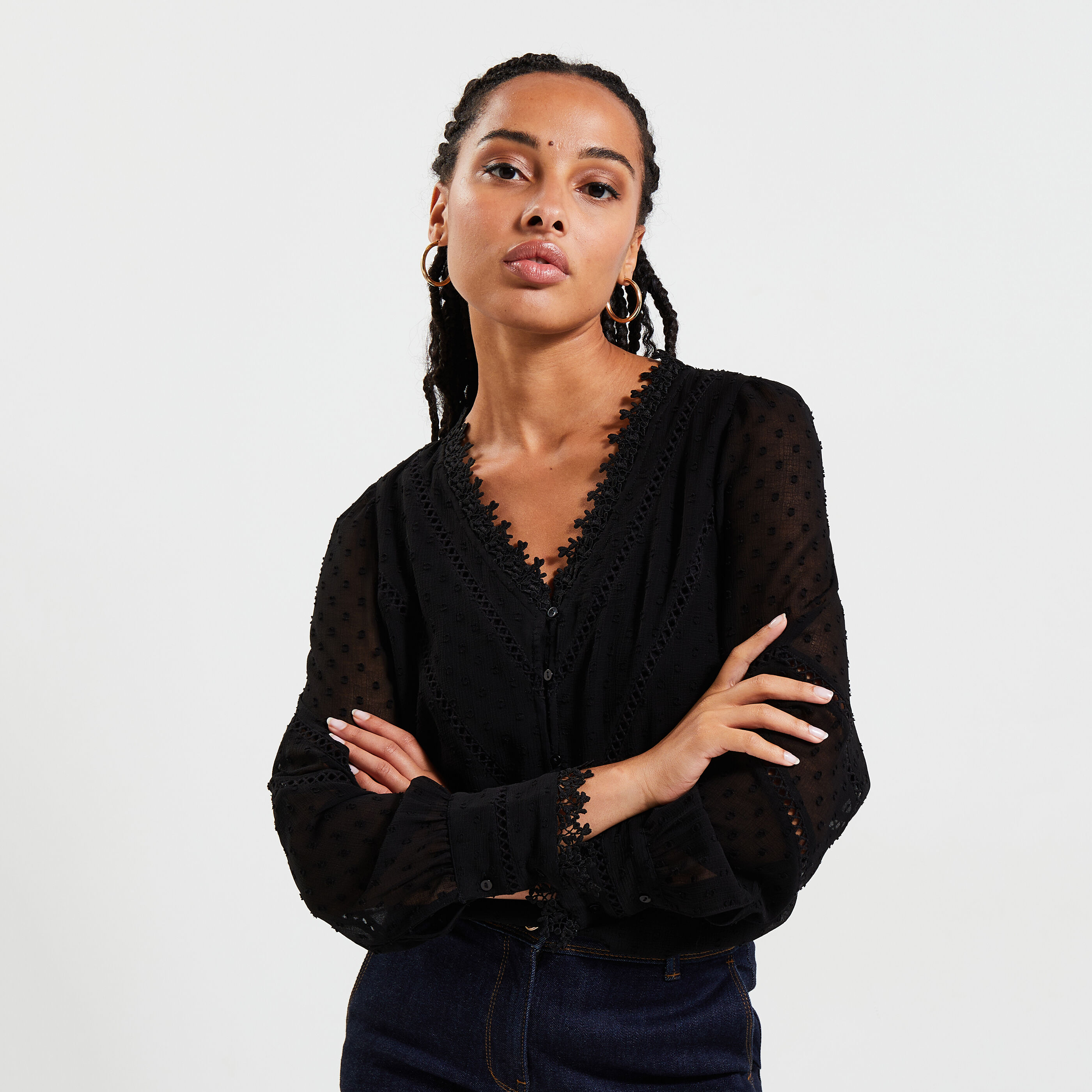Chemise plumetis noir clearance
