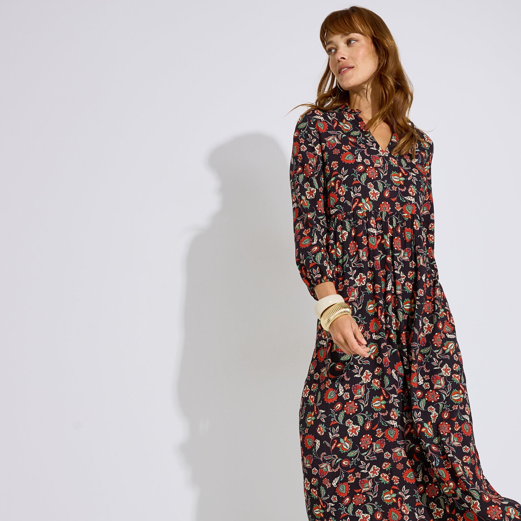 Robe longue imprim&eacute; floral femme