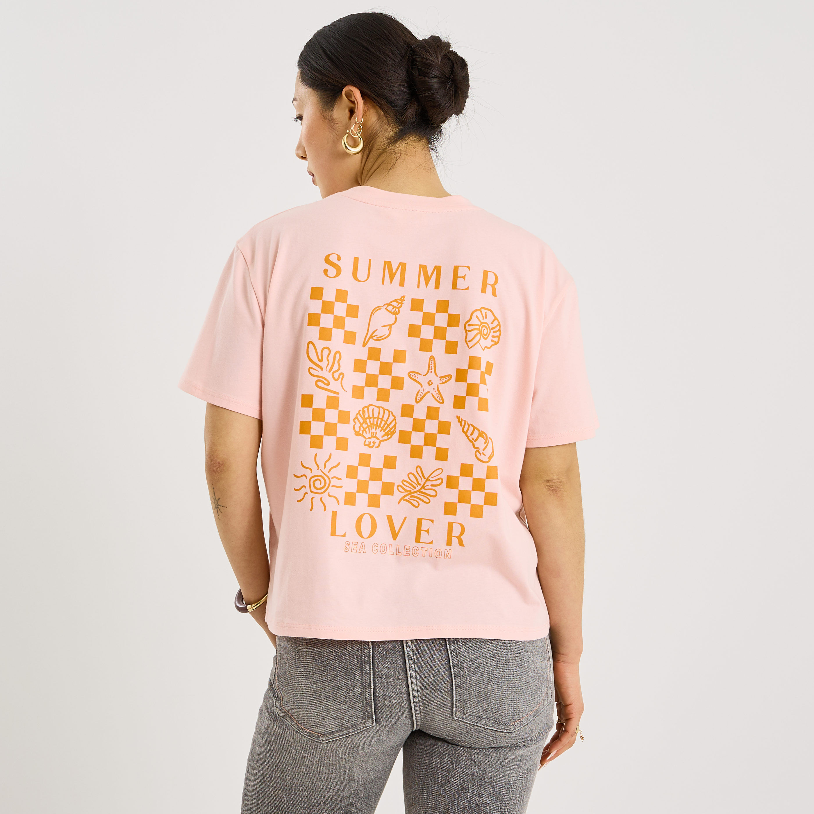 T-shirt col rond print femme