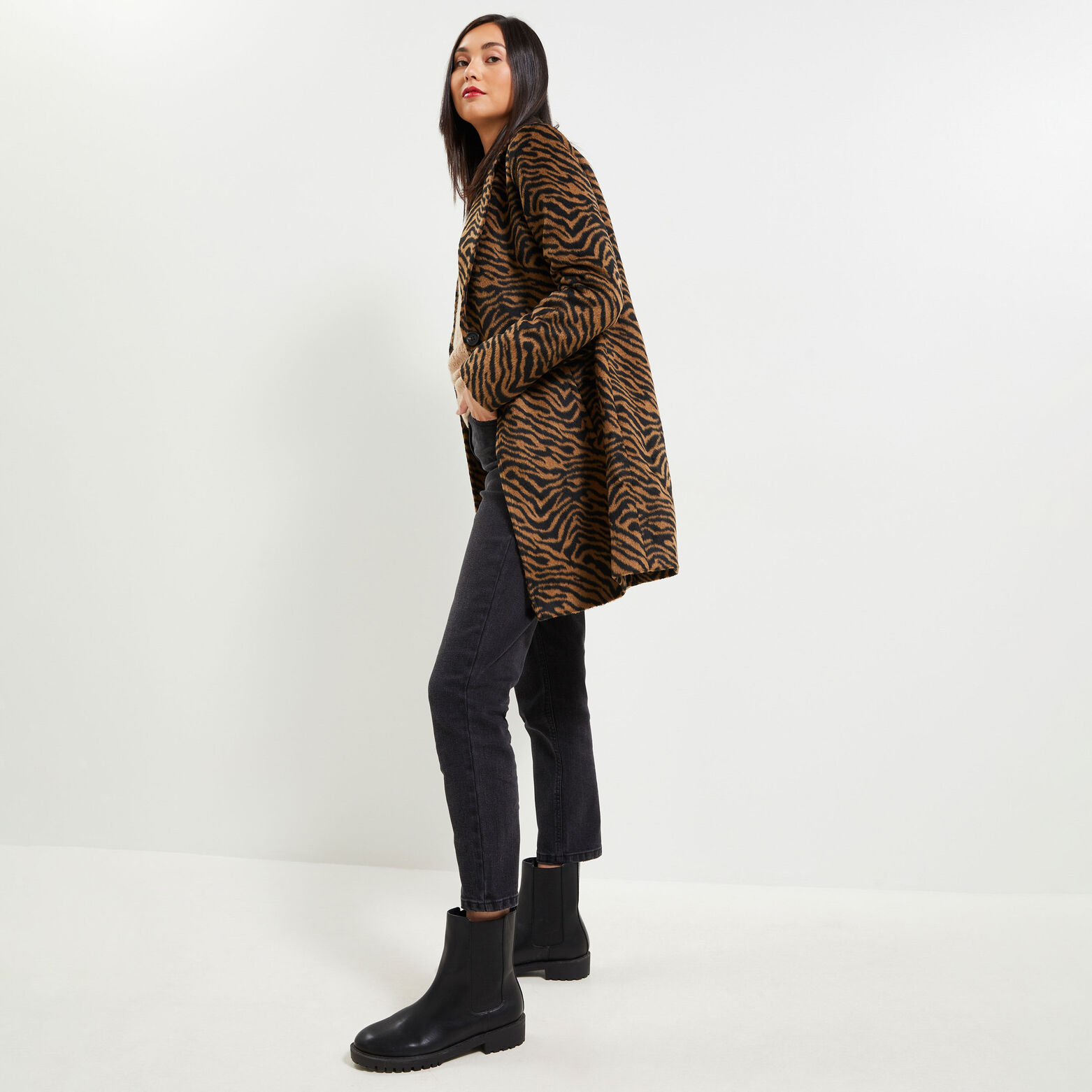 Manteau par-dessus motif animalier femme