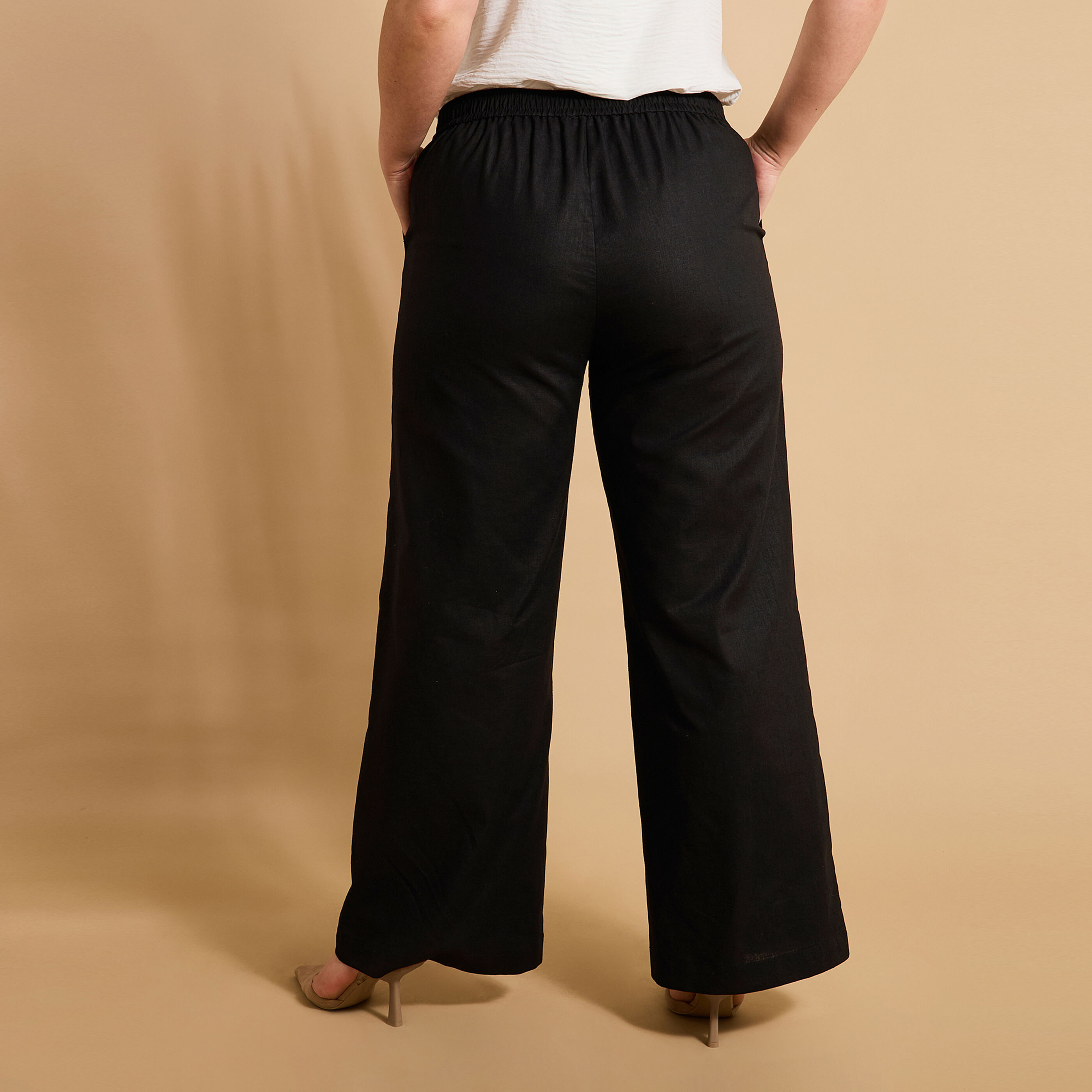 Pantalon large en lin m&eacute;lang&eacute; femme