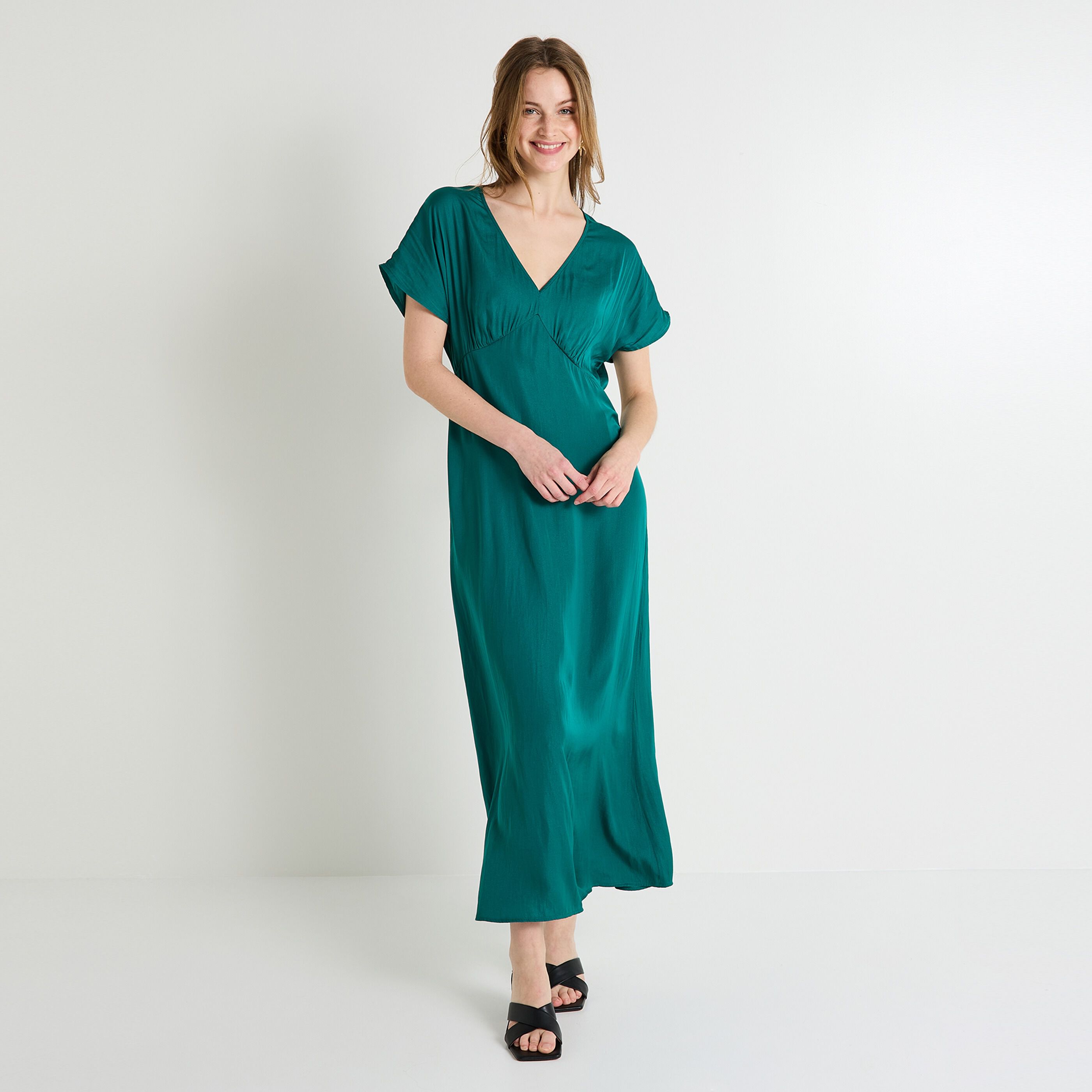 Robe longue satin&eacute;e femme