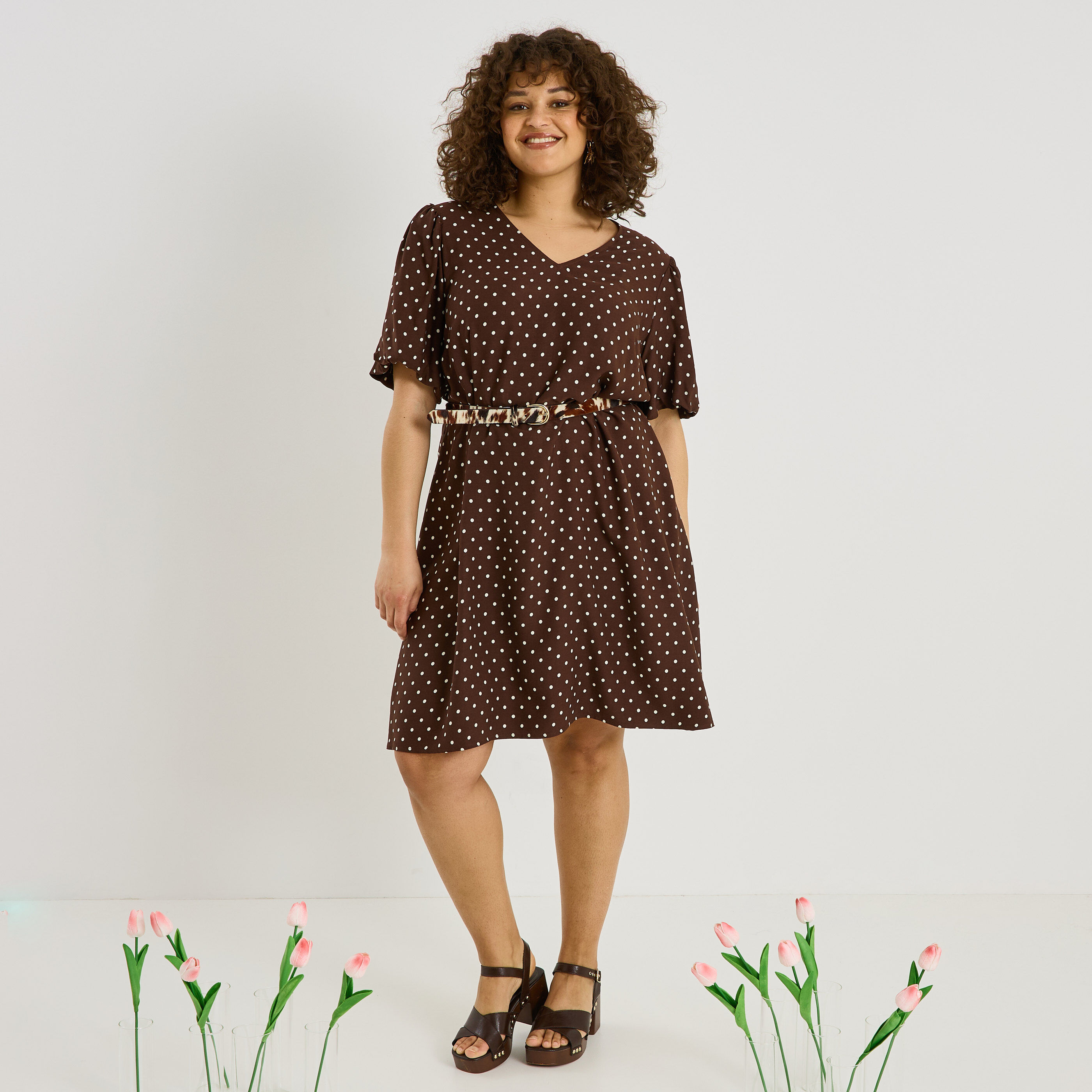 Robe trap&egrave;ze imprim&eacute; &agrave; pois 