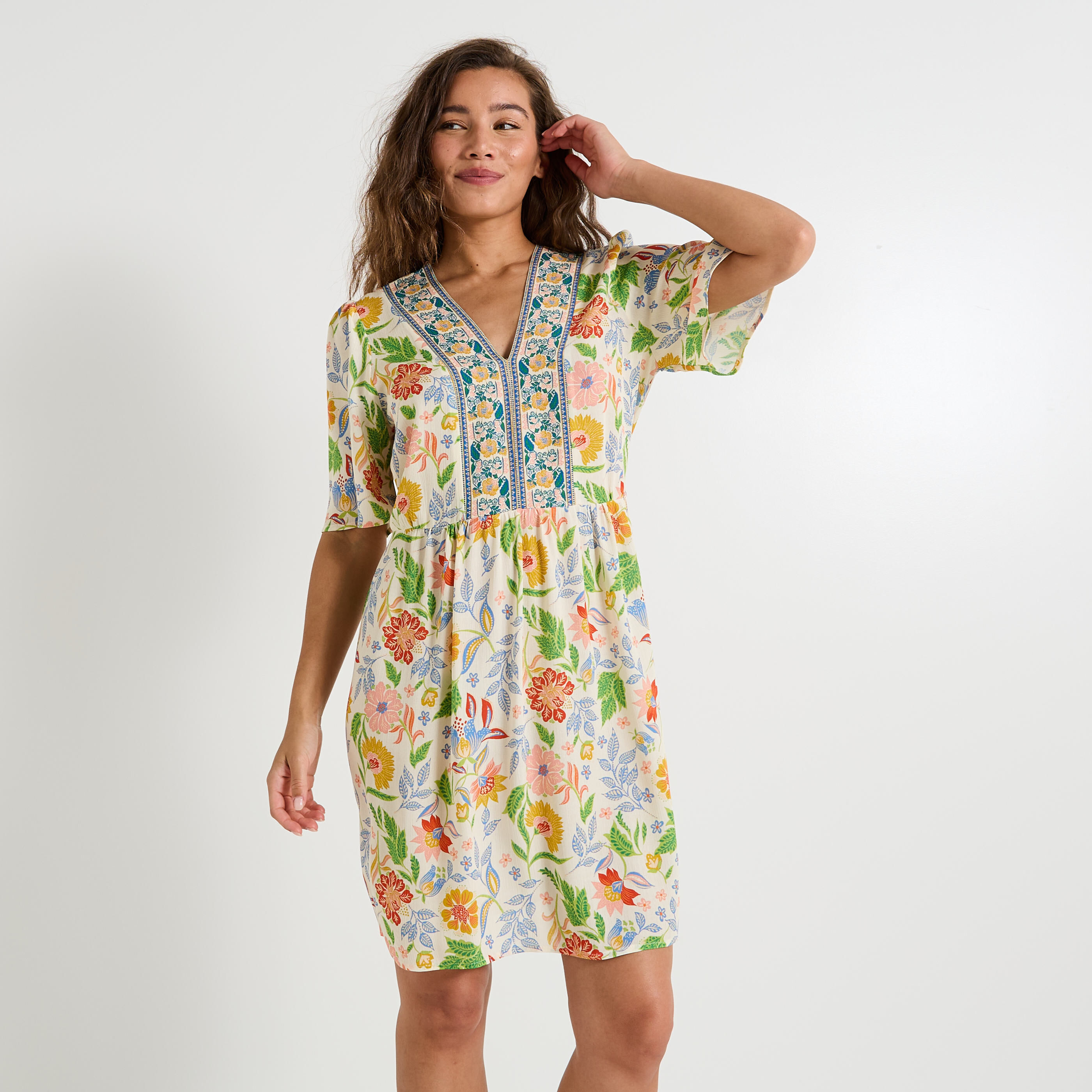 Robe longueur genou &agrave; imprim&eacute; fleuri