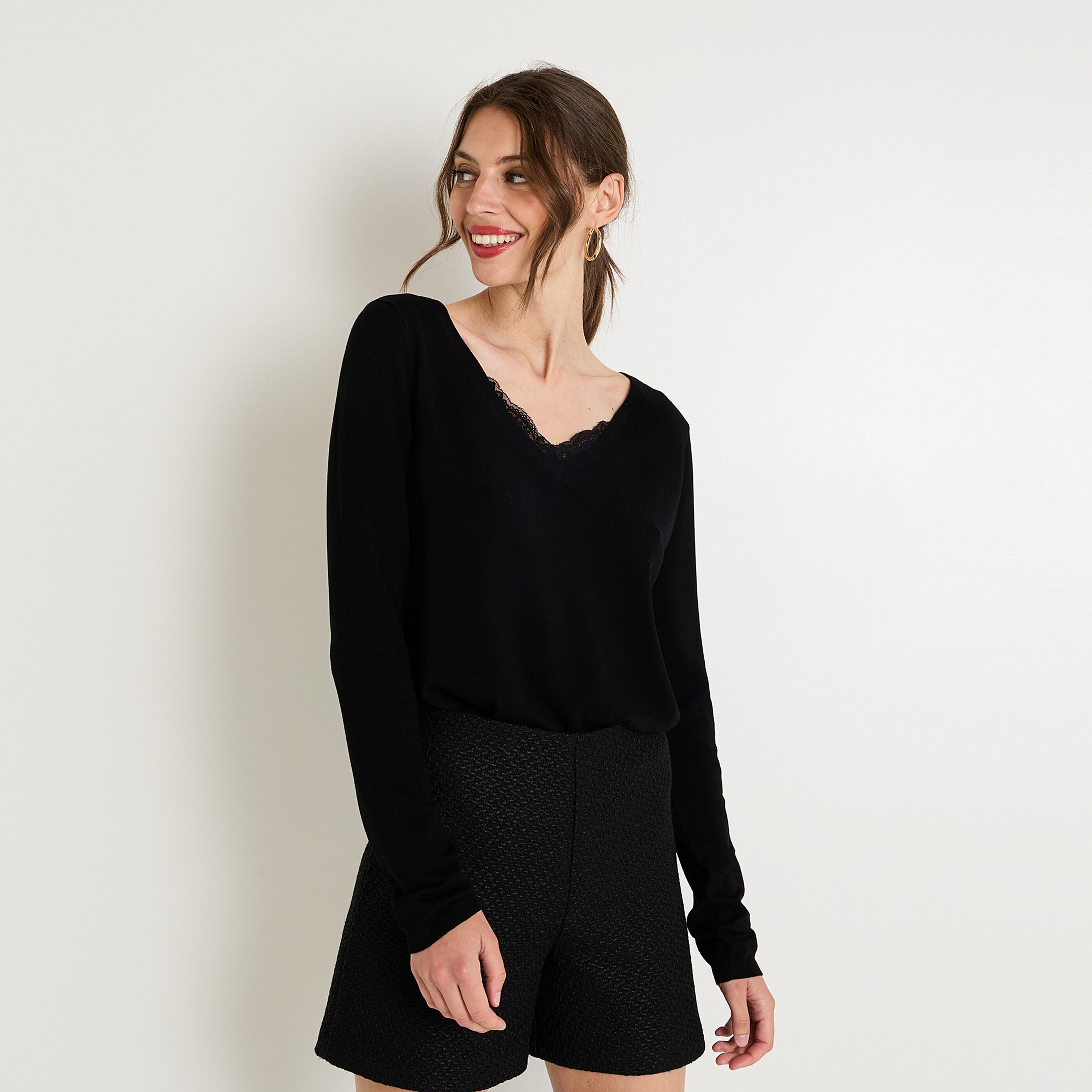 Pull col V femme