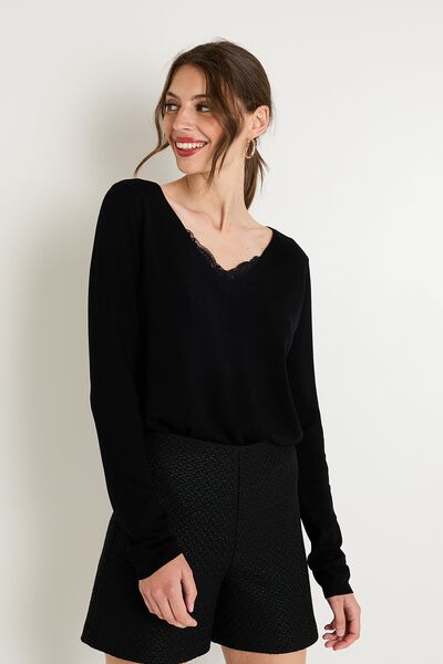 Pull col V femme