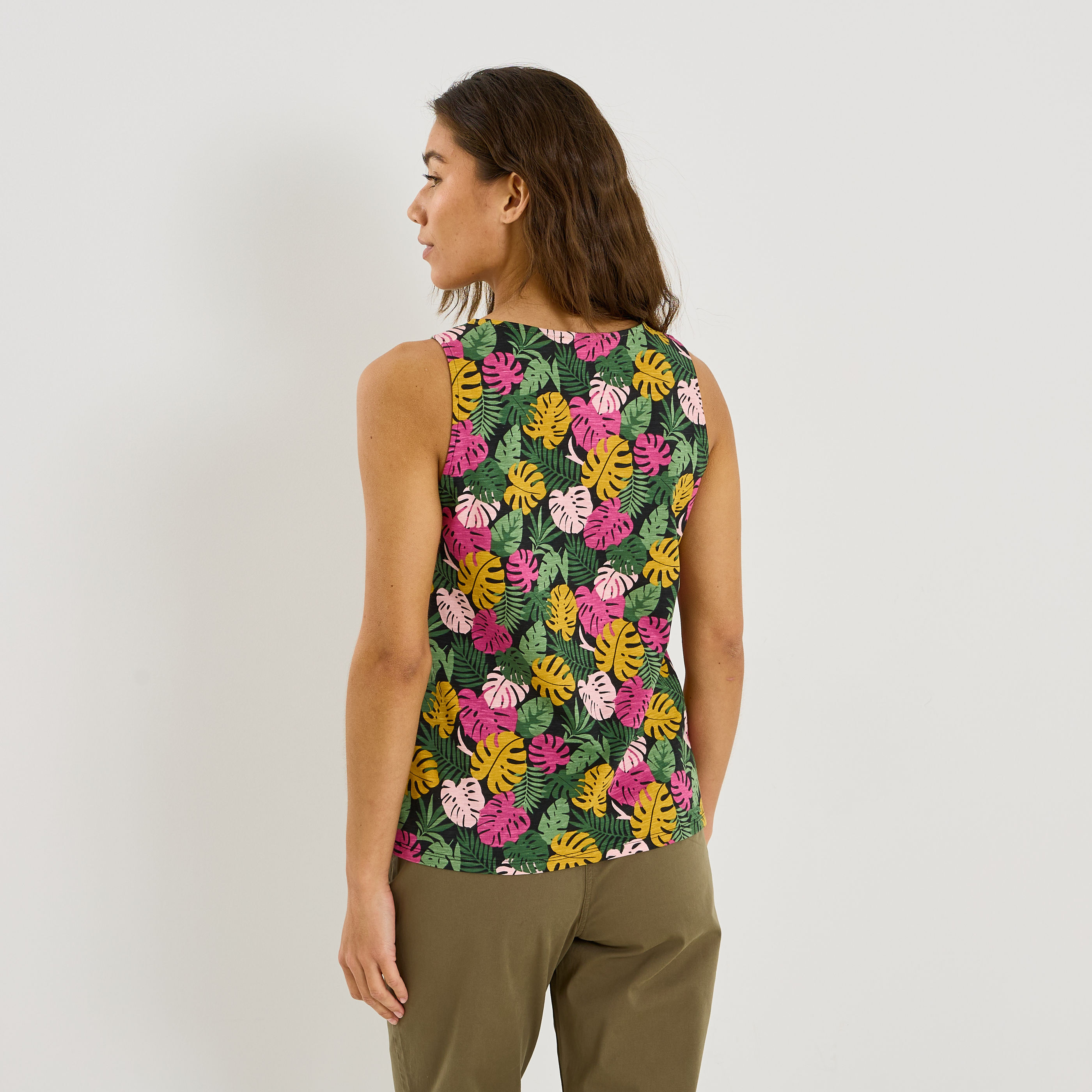 D&eacute;bardeur col V imprim&eacute; tropical femme