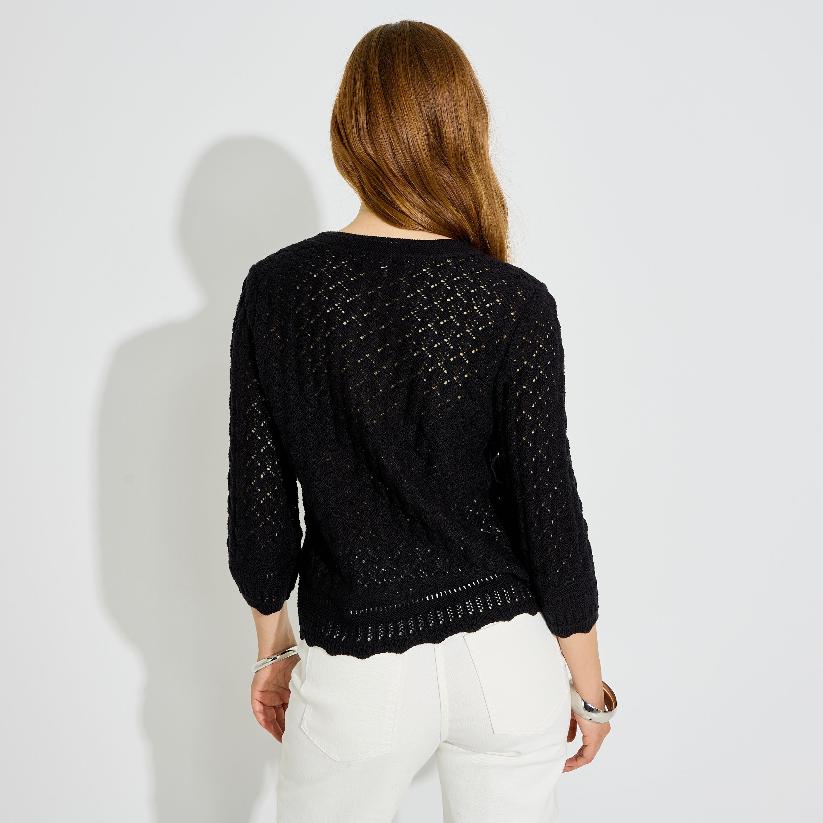 Pull col rond ajour&eacute; femme