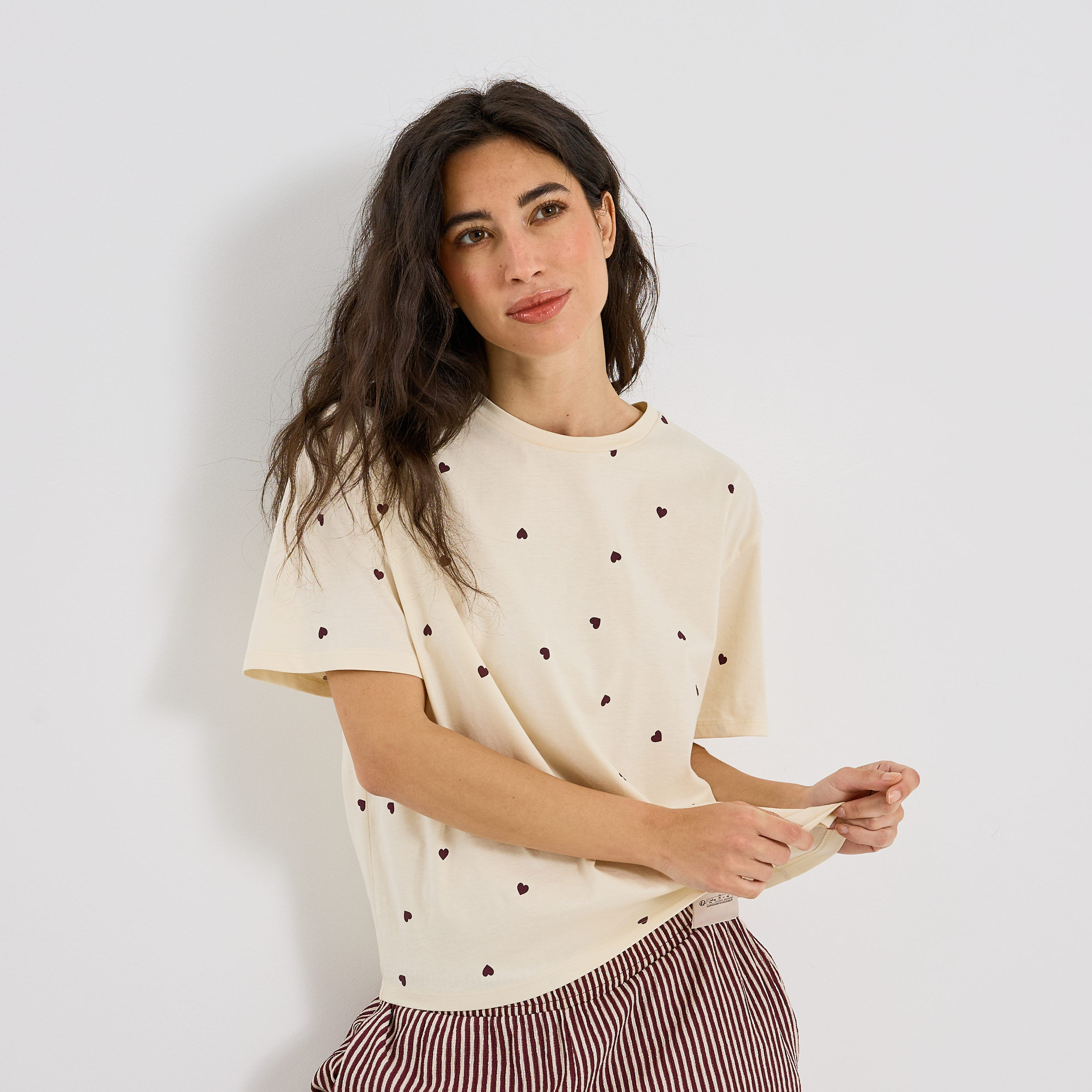 T-shirt de pyjama imprim&eacute; c&oelig;ur femme