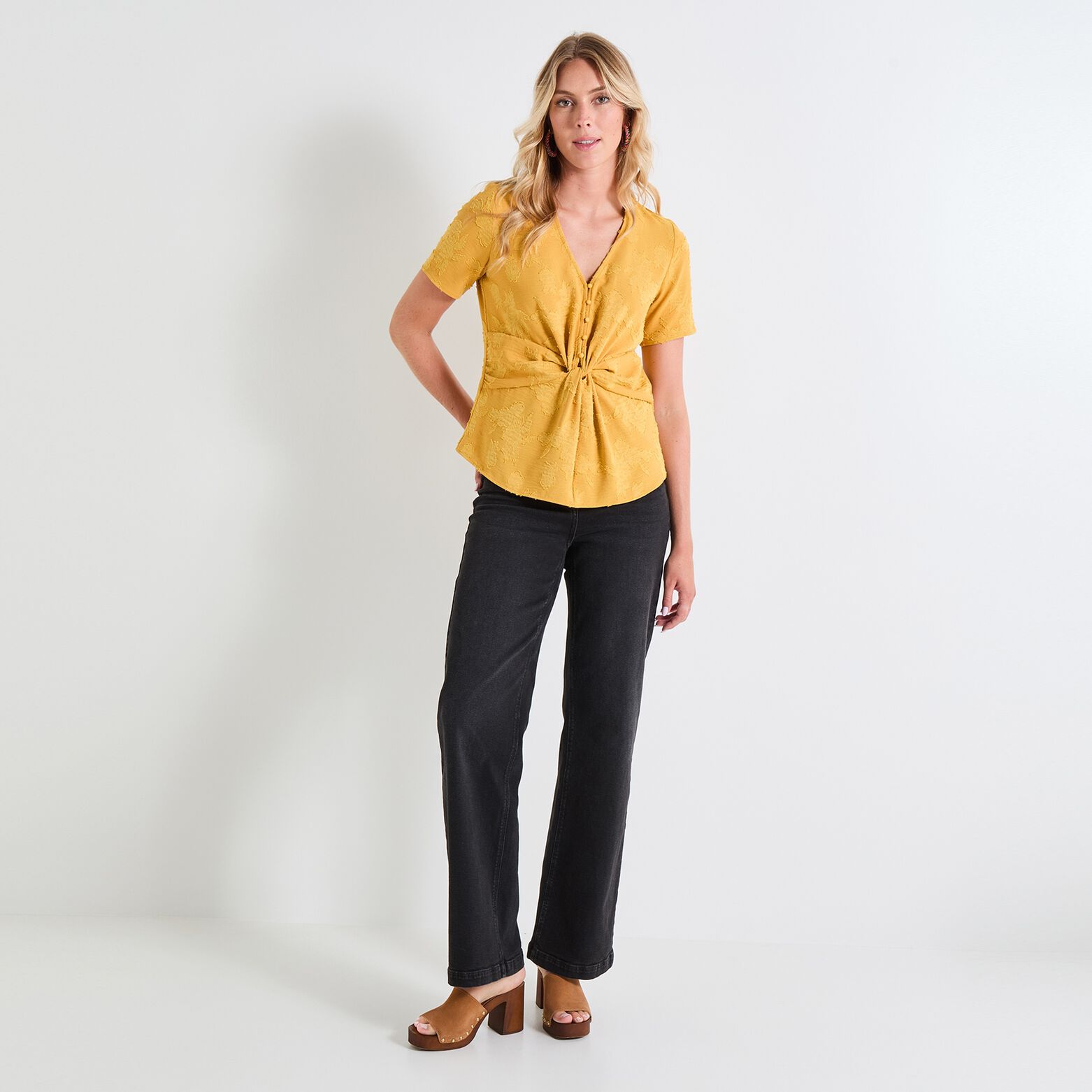 Blouse col V manches courtes femme