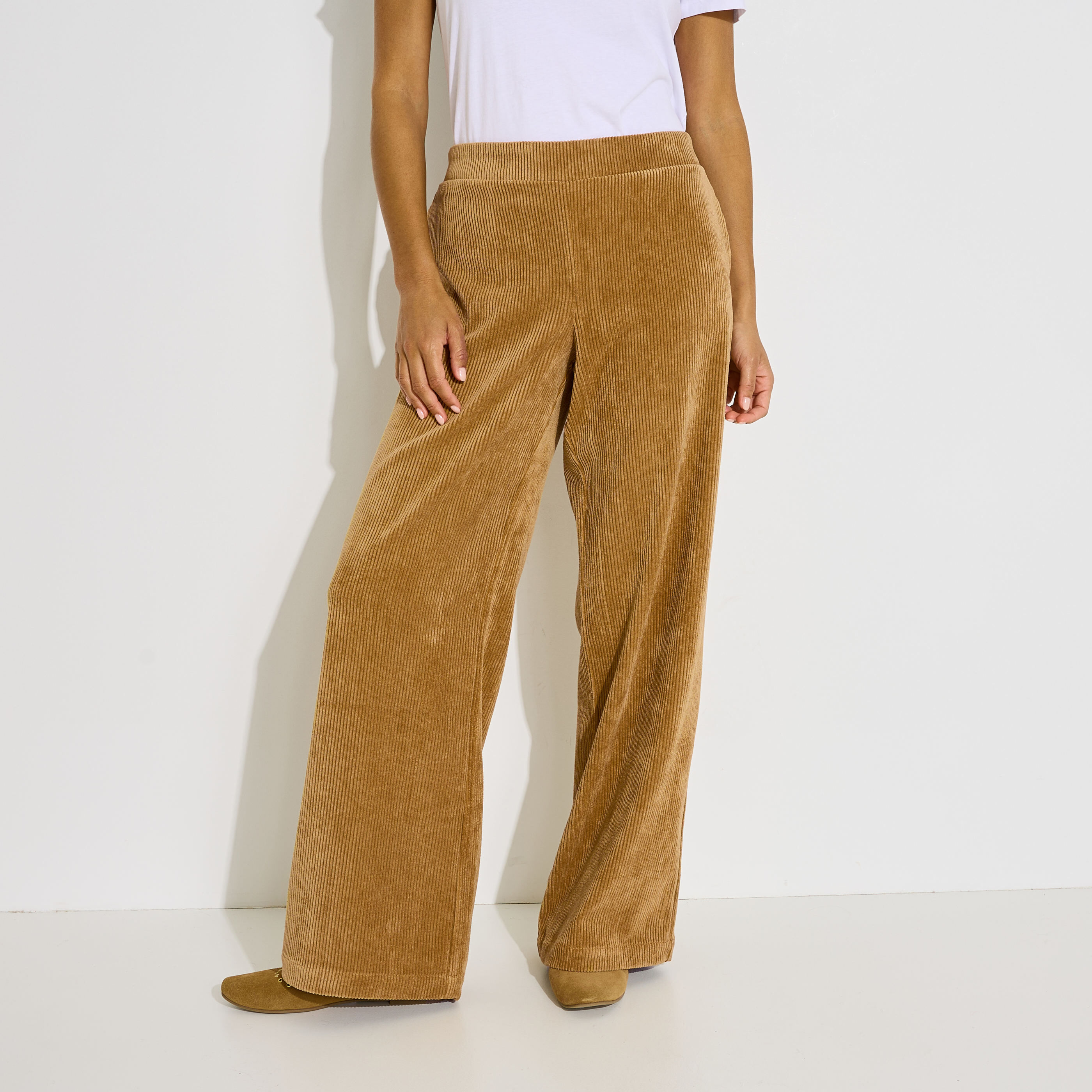 Pantalon velours taille &eacute;lastiqu&eacute;e femme