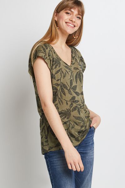 Tshirt imprimé en lin mélangé femme