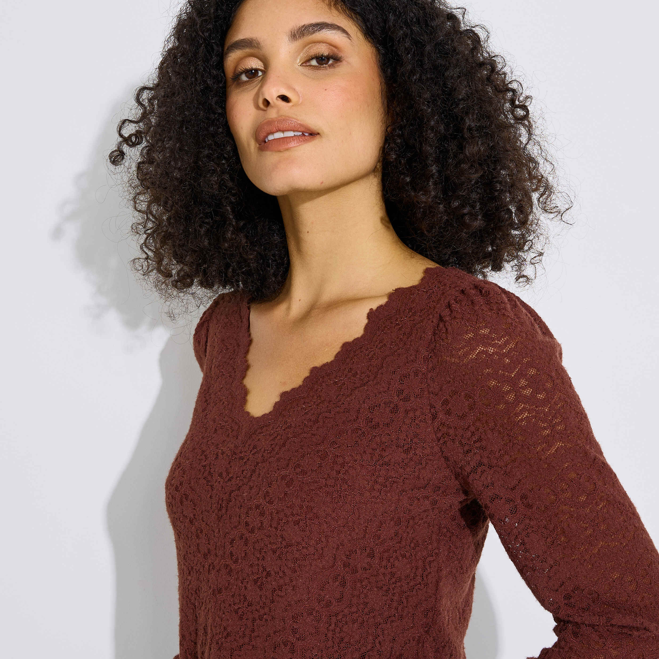 T-shirt ajust&eacute; maille ajour&eacute;e femme