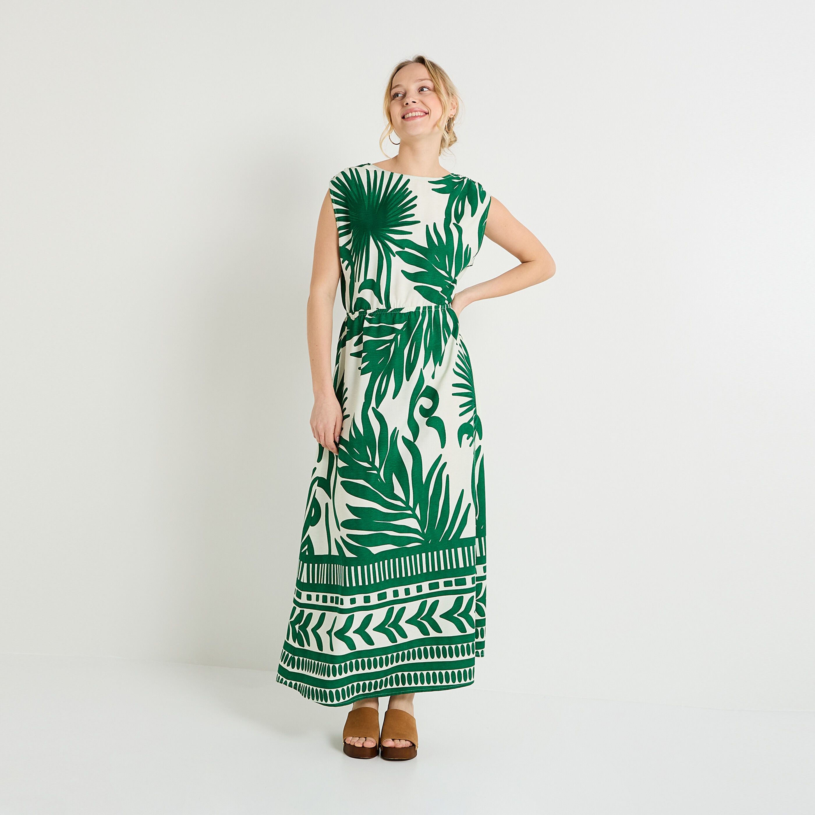 Robe longue imprim&eacute; femme