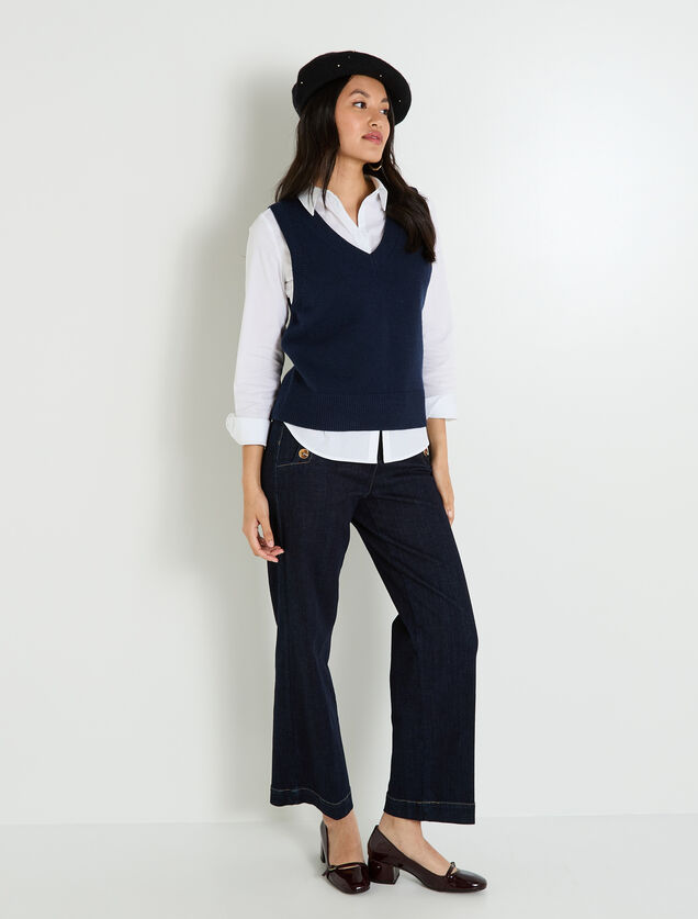 Pull sans manches &agrave; col V femme