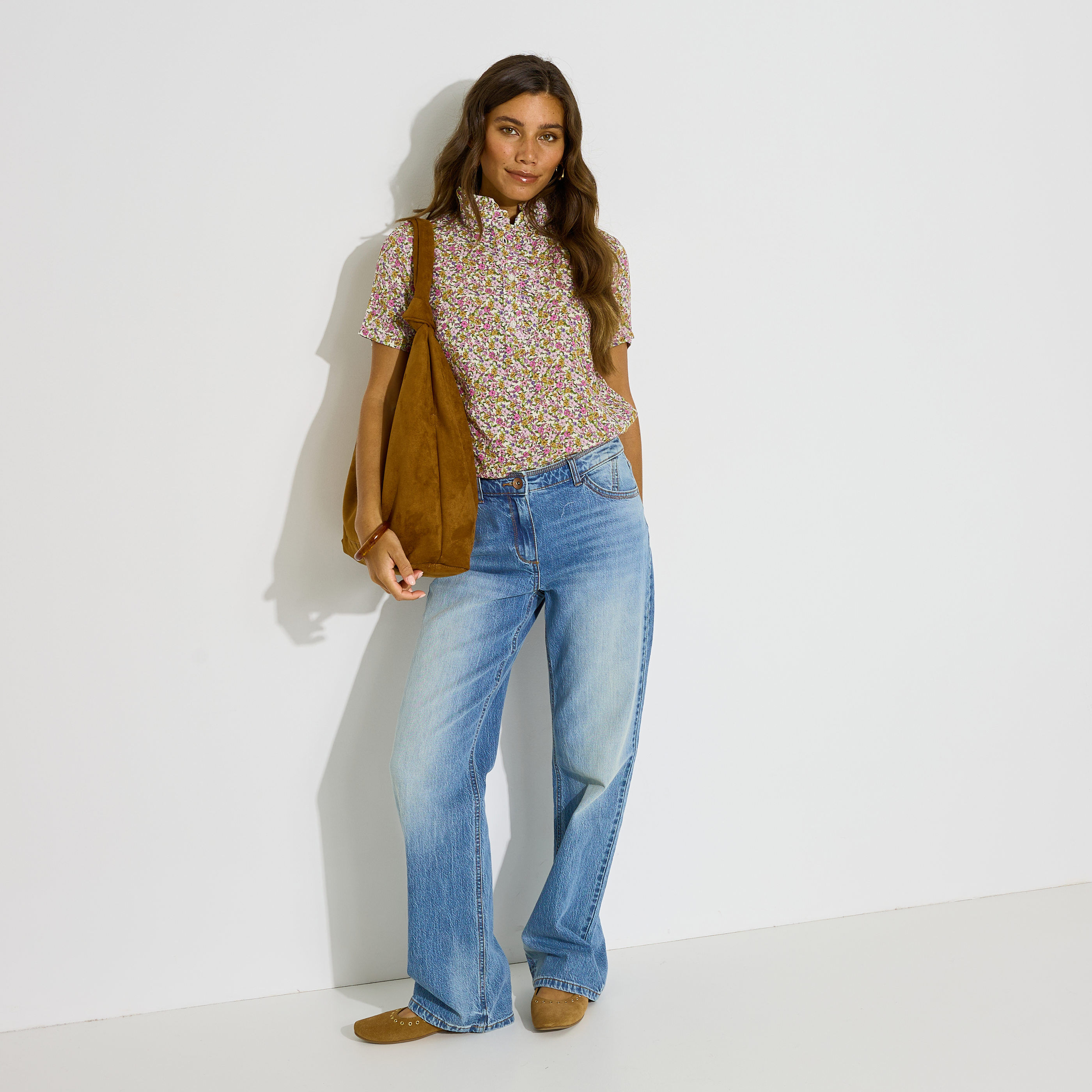 Blouse imprim&eacute; floral col volant&eacute; femme