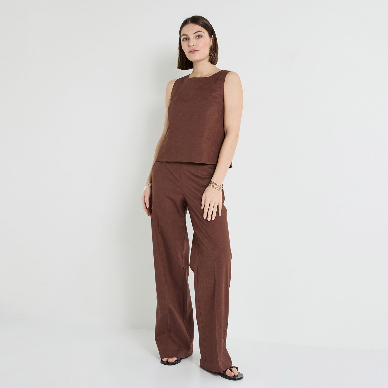 Pantalon large en lin mélangé femme