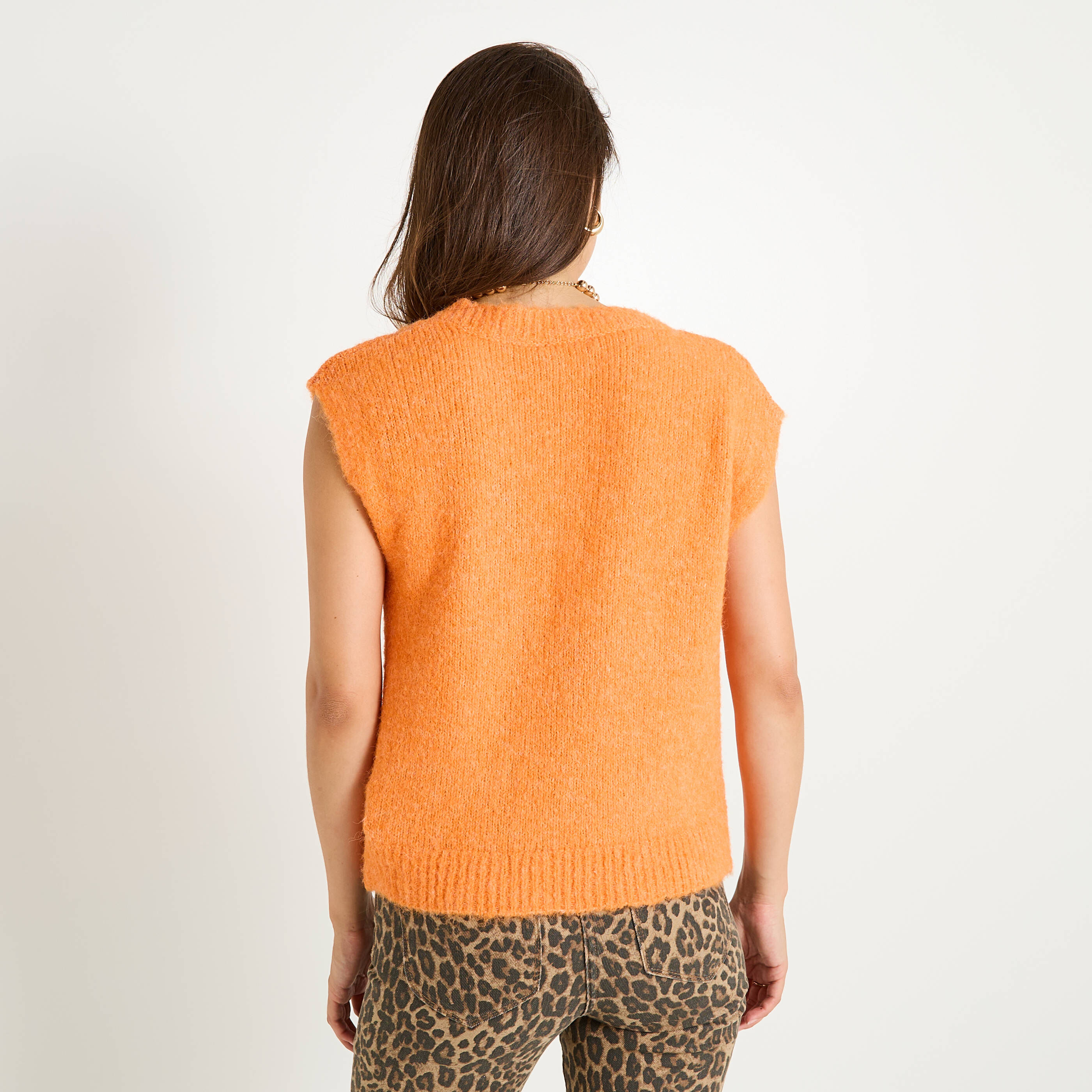 Pull sans manches col V femme