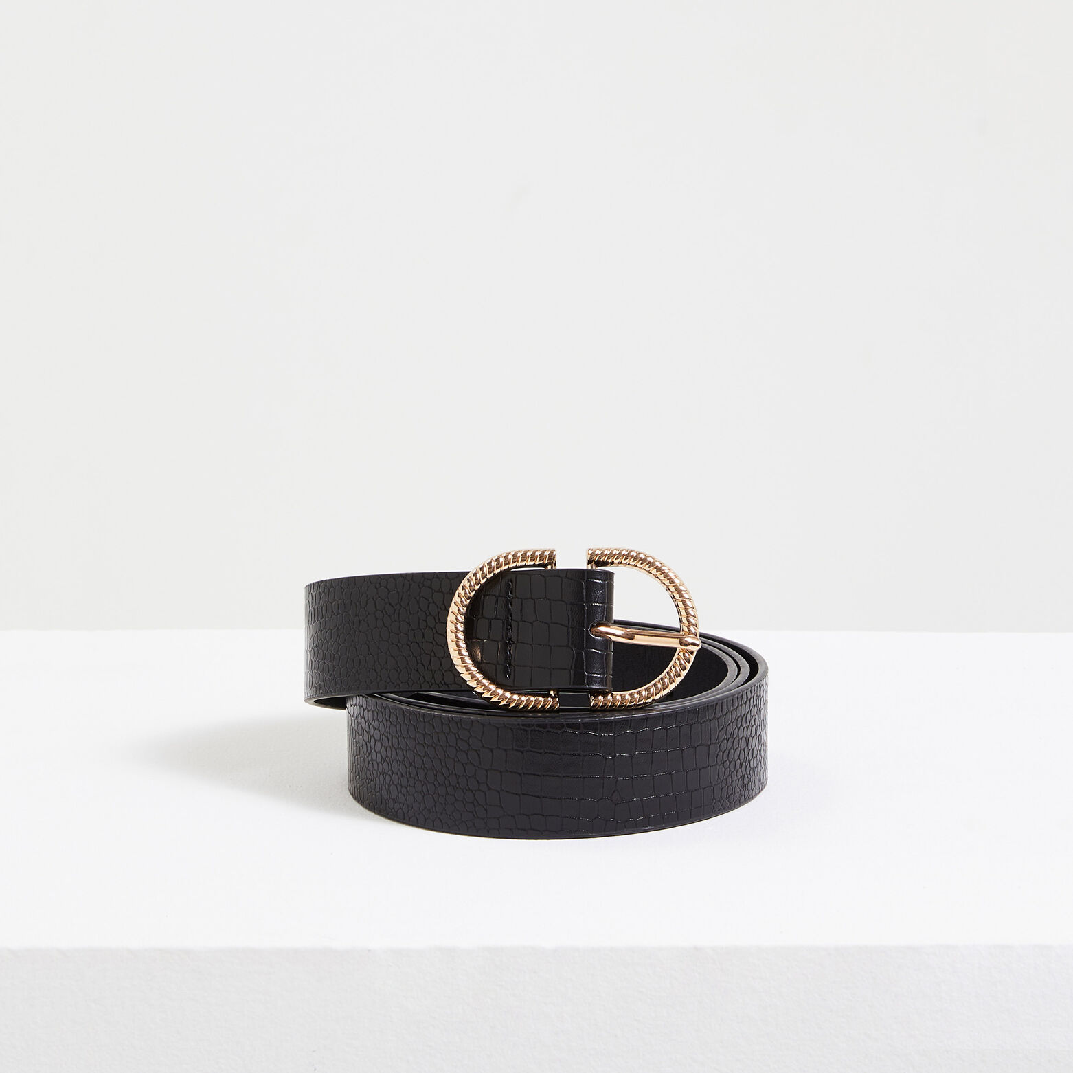 Ceinture noire effet croco femme