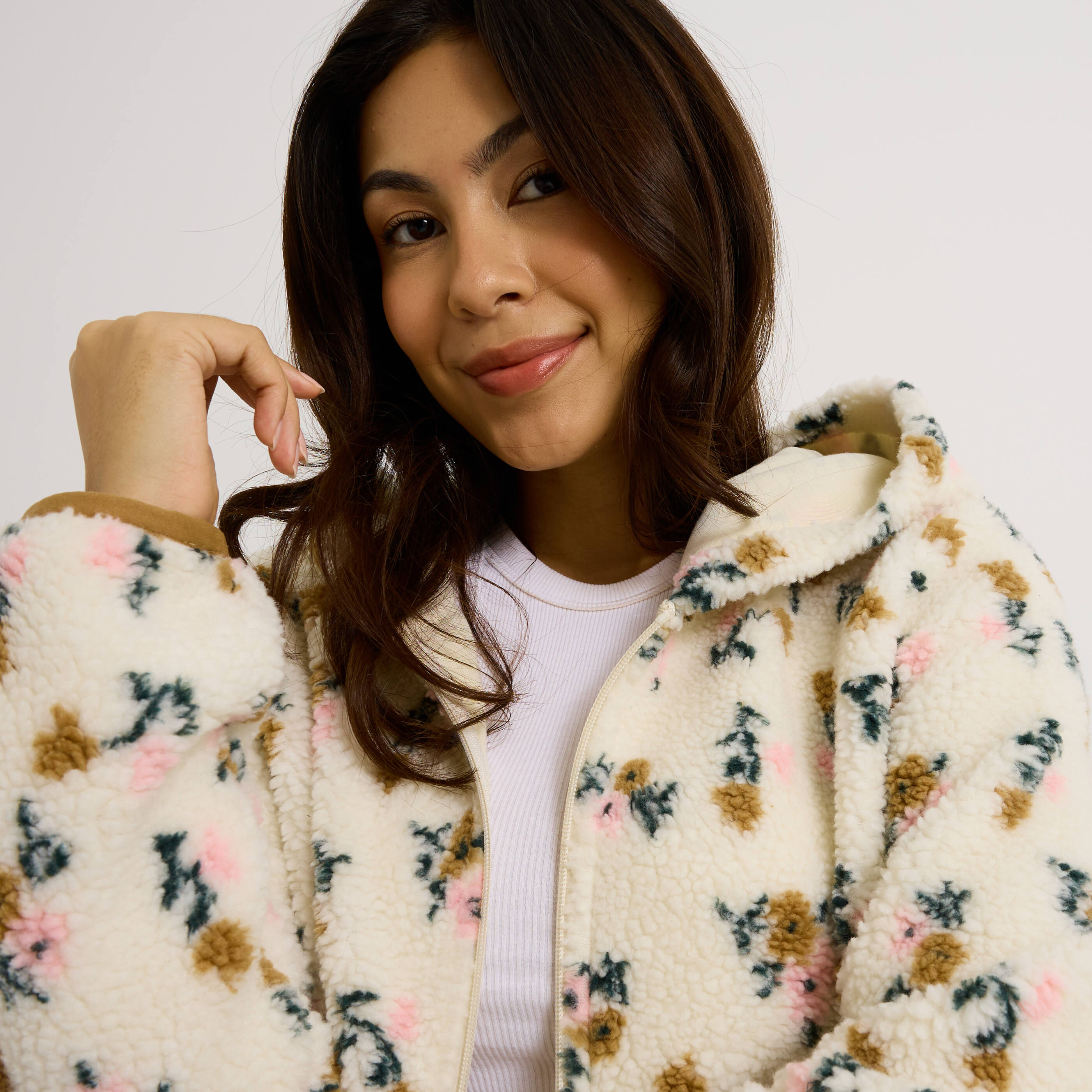 Gilet zipp&eacute; &agrave; imprim&eacute; fleuri femme