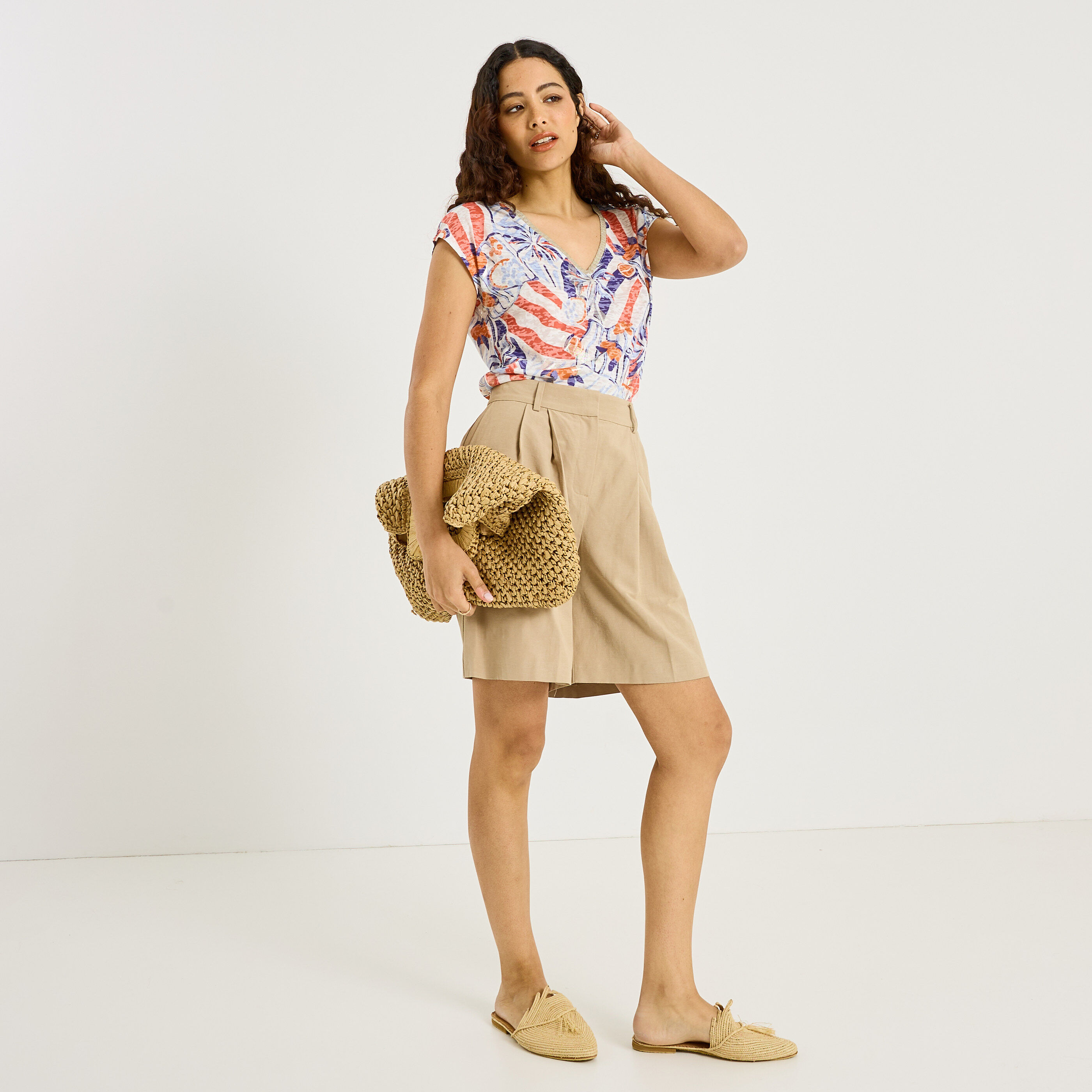 T-shirt imprim&eacute; palmiers femme
