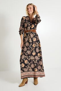 Robe longue imprimé fleuri à col V