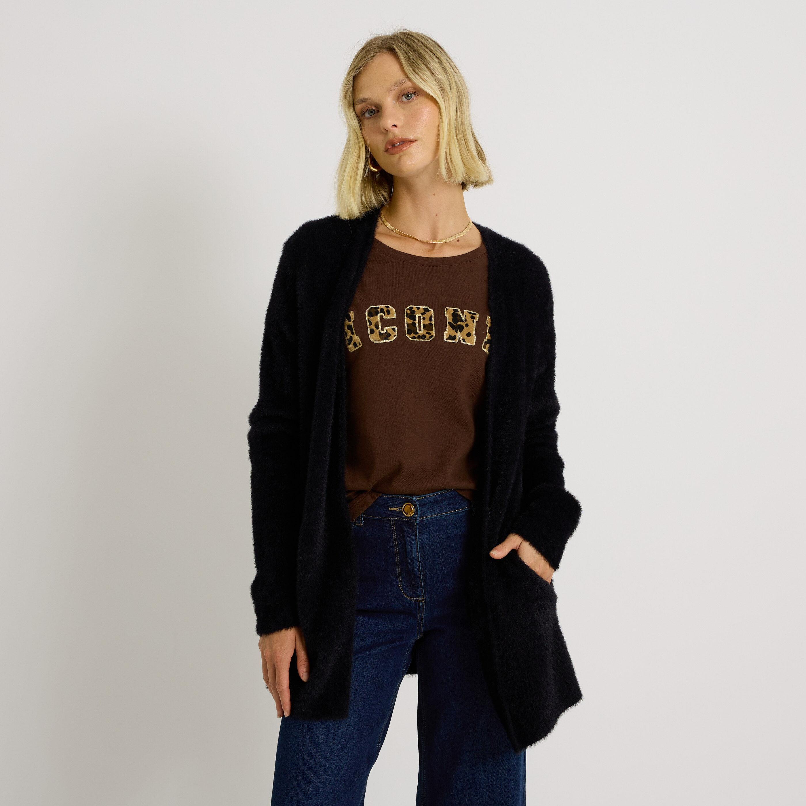 Gilet long fluffy femme