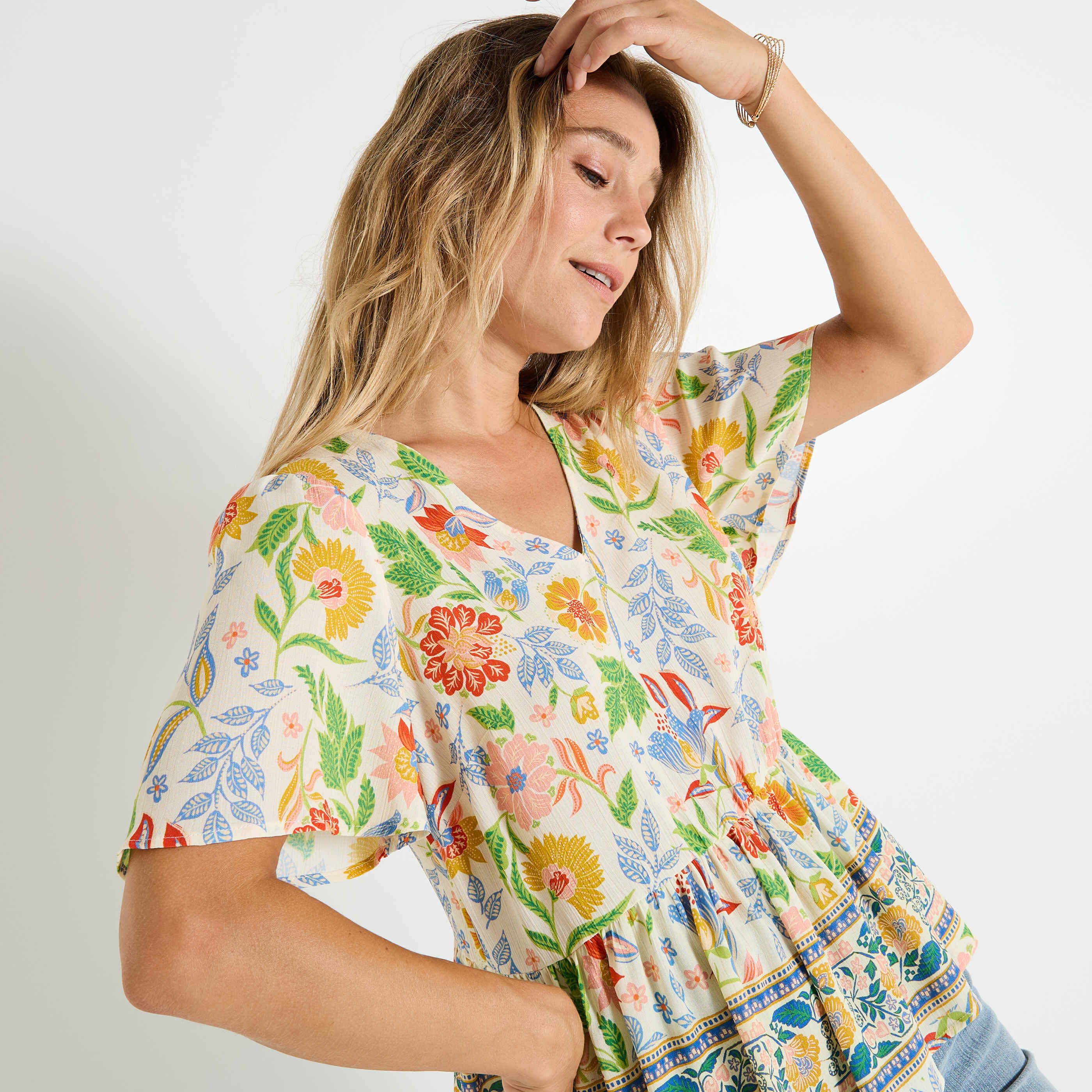 Blouse fluide imprim&eacute; floral femme
