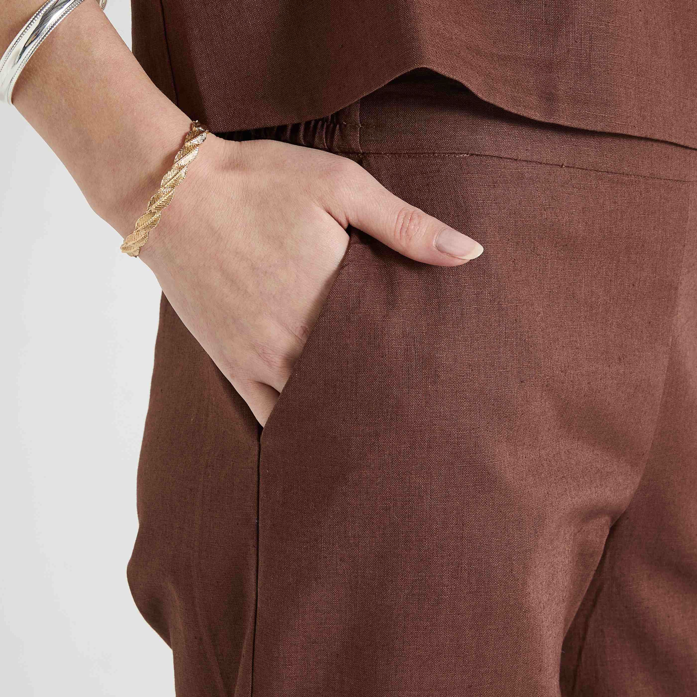 Pantalon large en lin m&eacute;lang&eacute; femme
