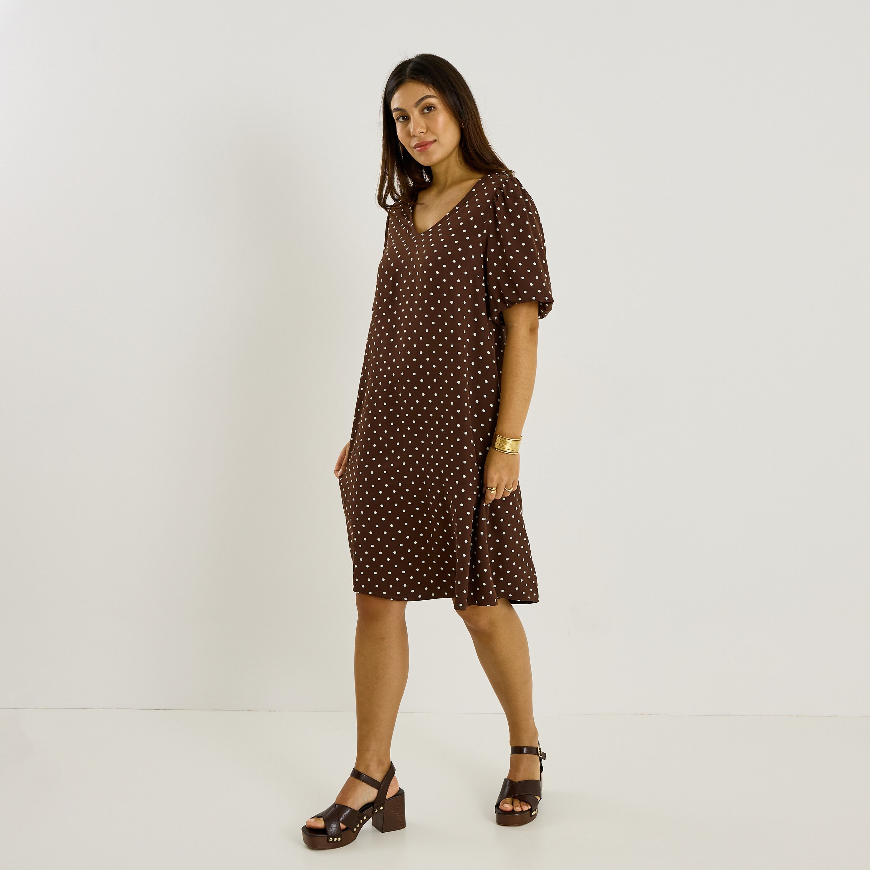 Robe trap&egrave;ze imprim&eacute; &agrave; pois 