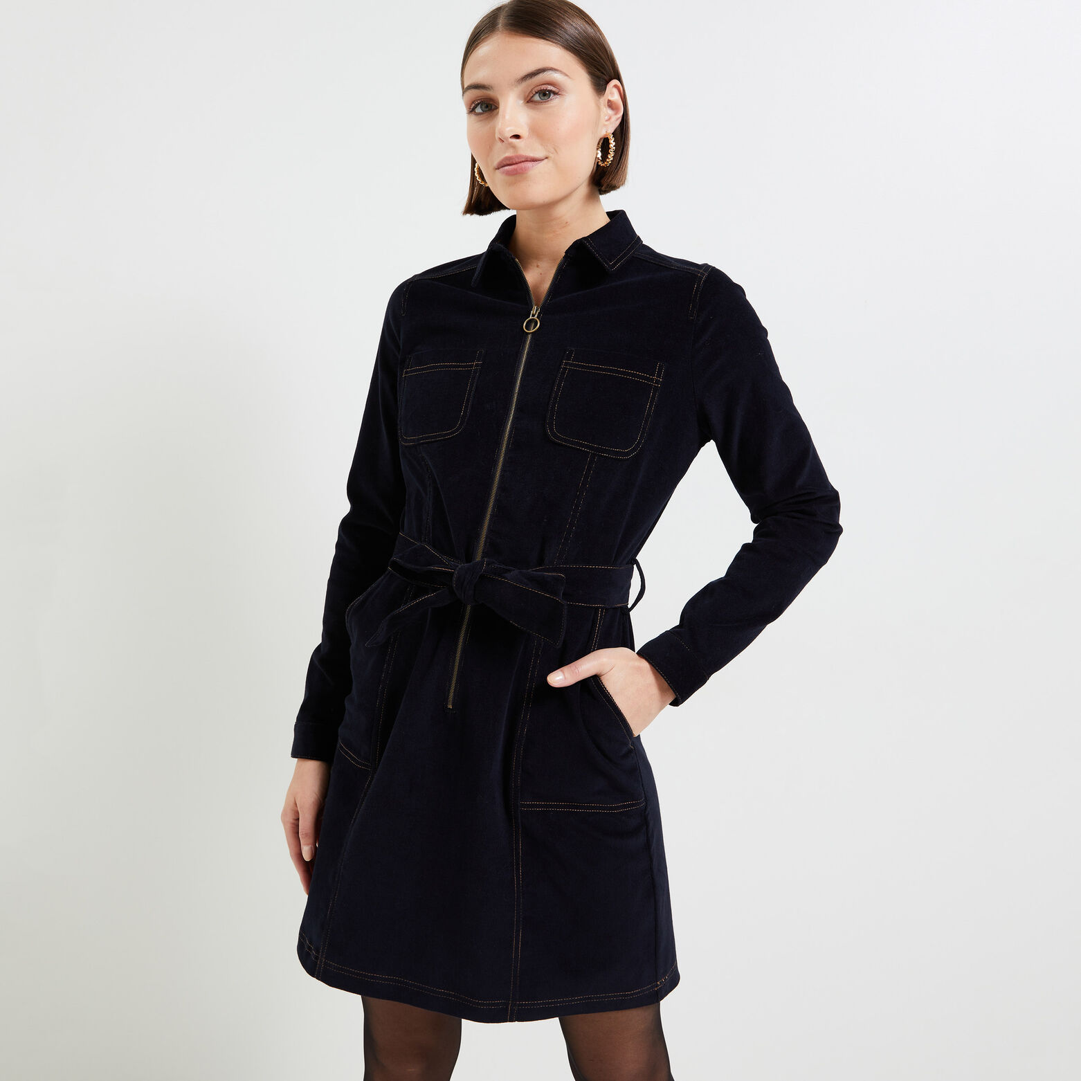 Robe velours zippée femme