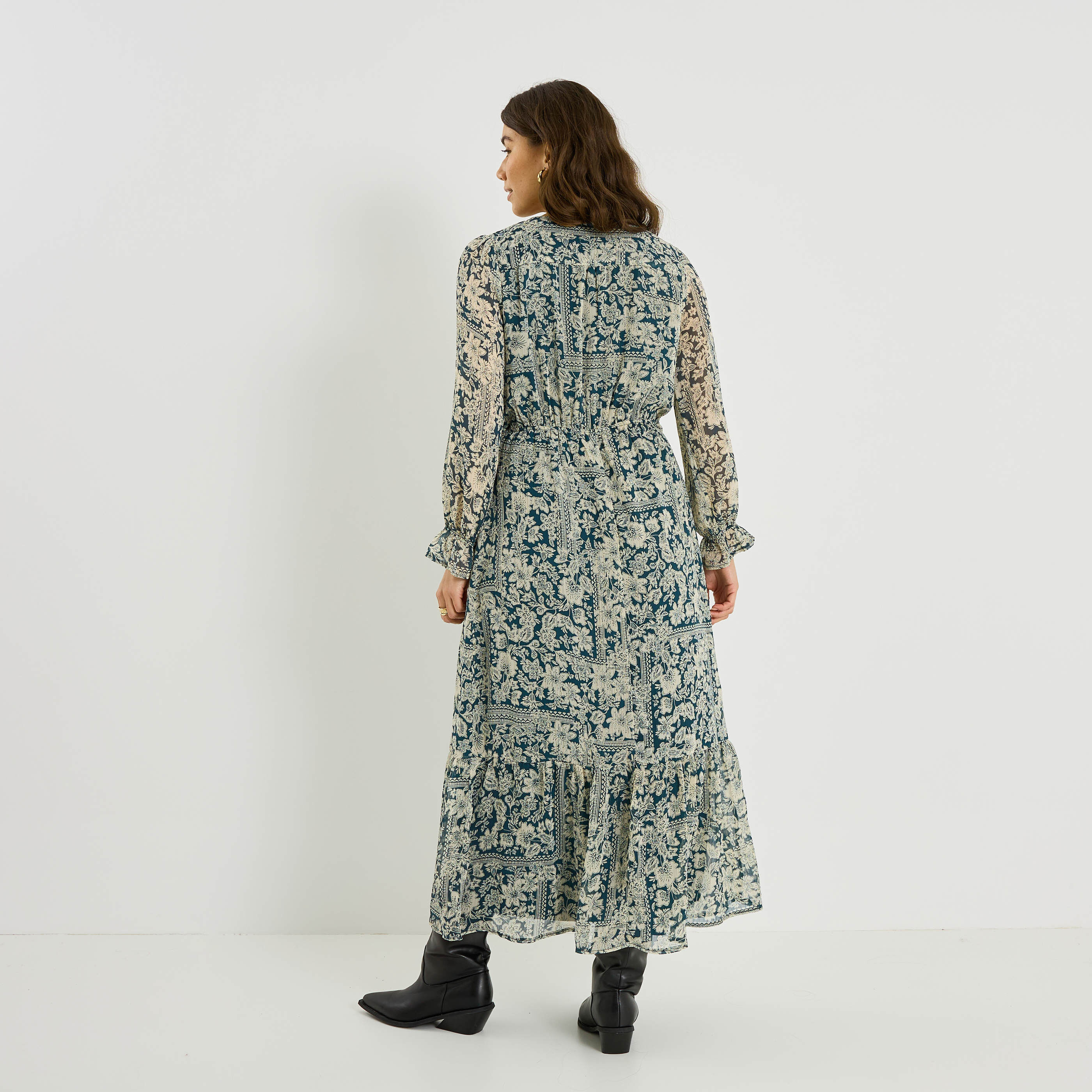 Robe longue habill&eacute;e &agrave; imprim&eacute; fleuri 