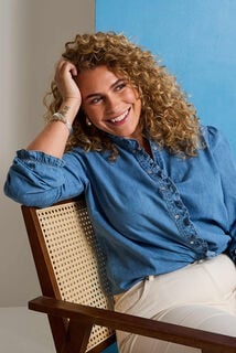 Chemise en denim à col montant femme