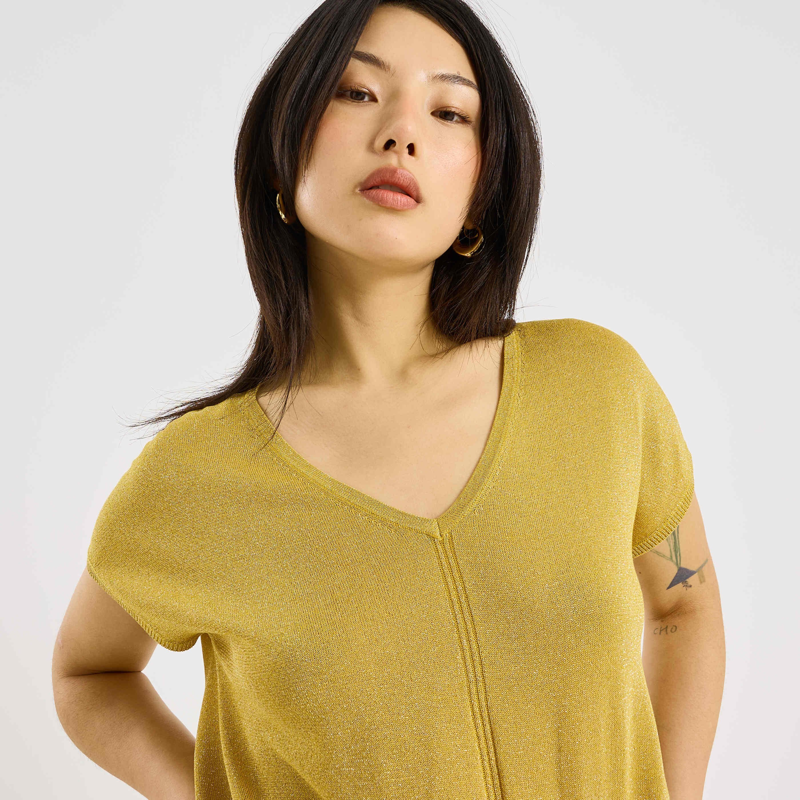 Pull brillant &agrave; manches courtes femme