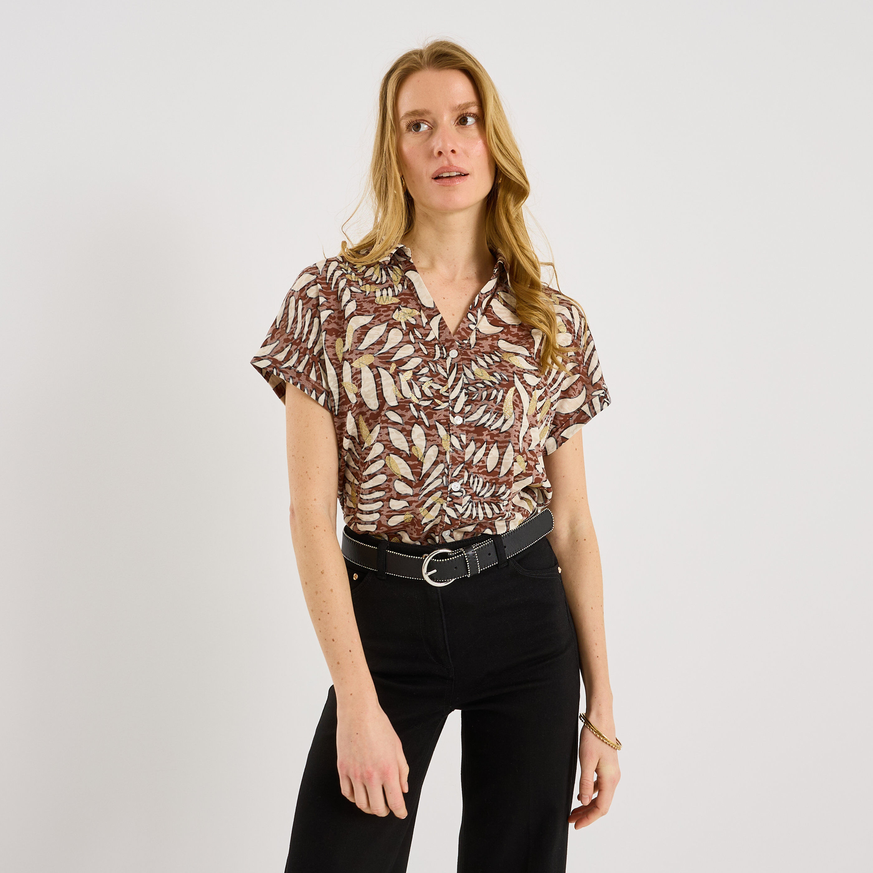Chemise imprim&eacute; feuillage femme