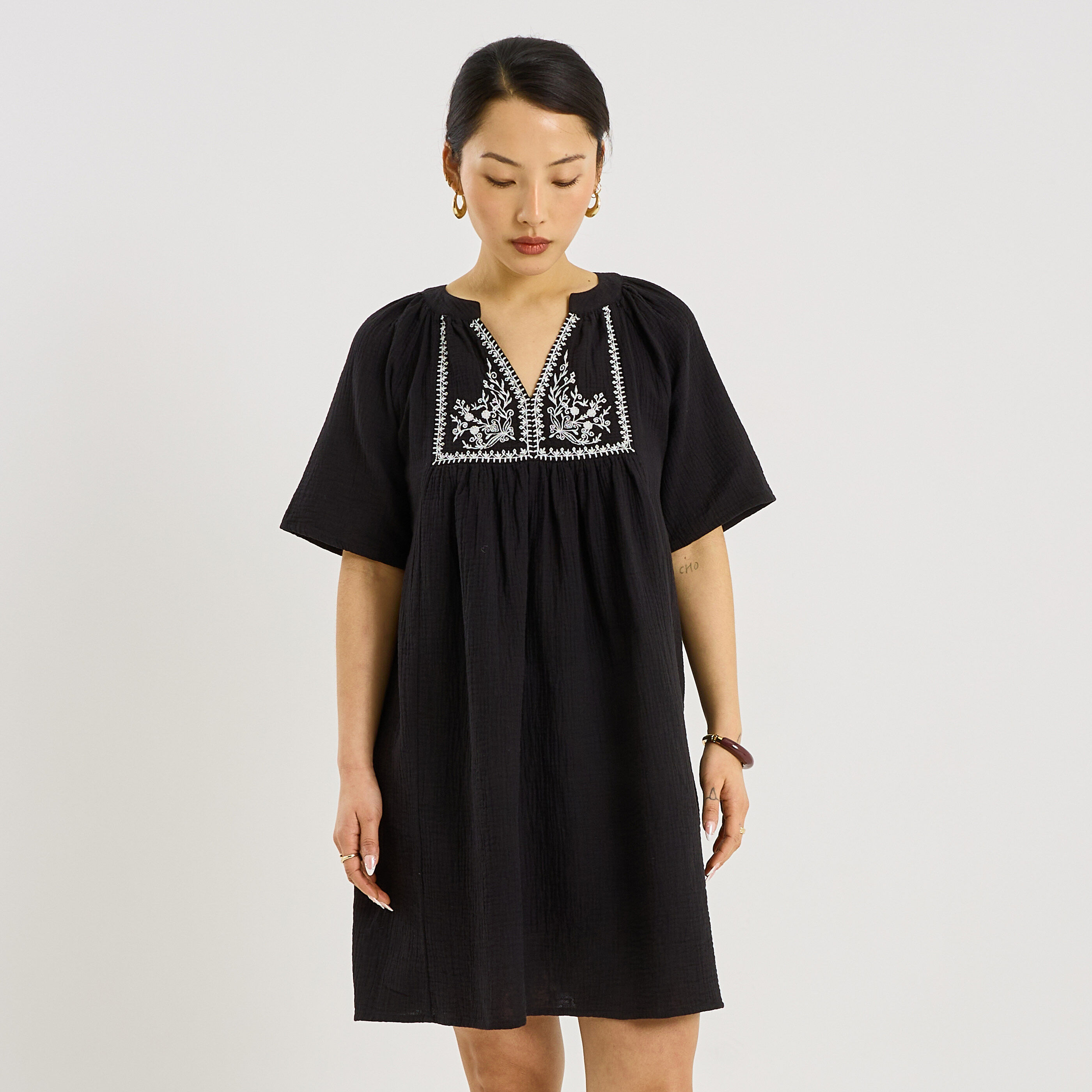 Robe courte en gaze de coton