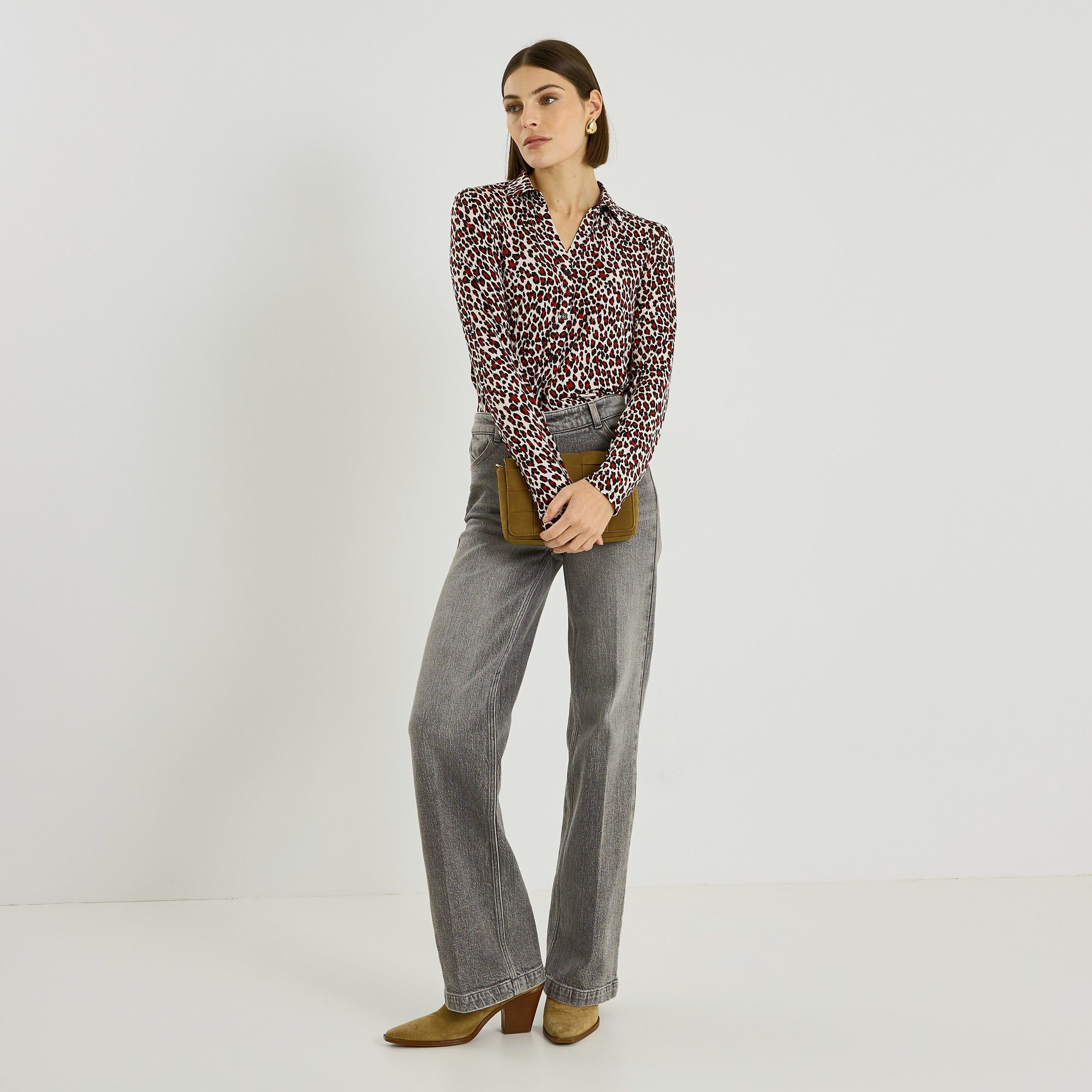 Chemise en maille imprim&eacute; l&eacute;opard femme