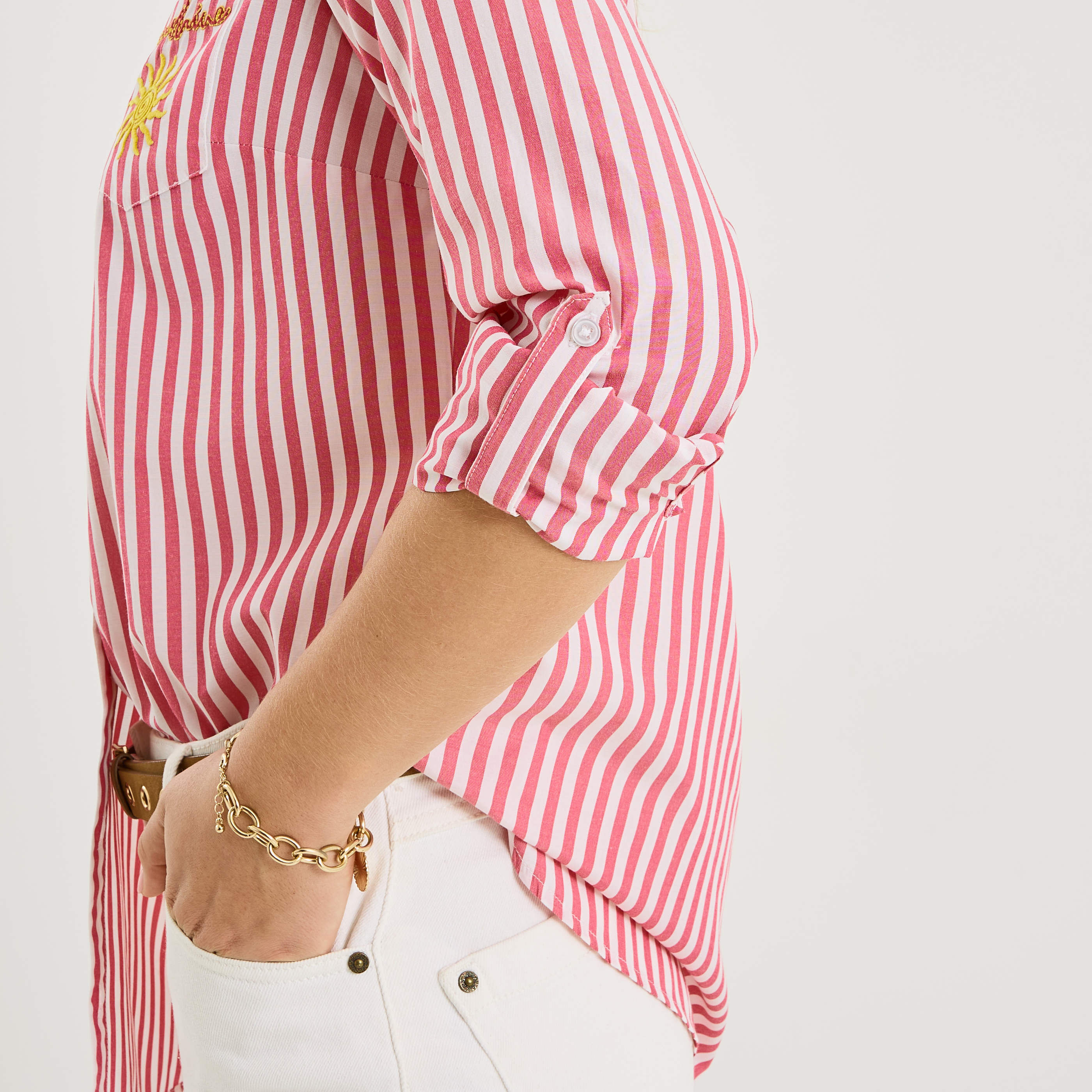 Chemise brod&eacute;e rayures verticales femme