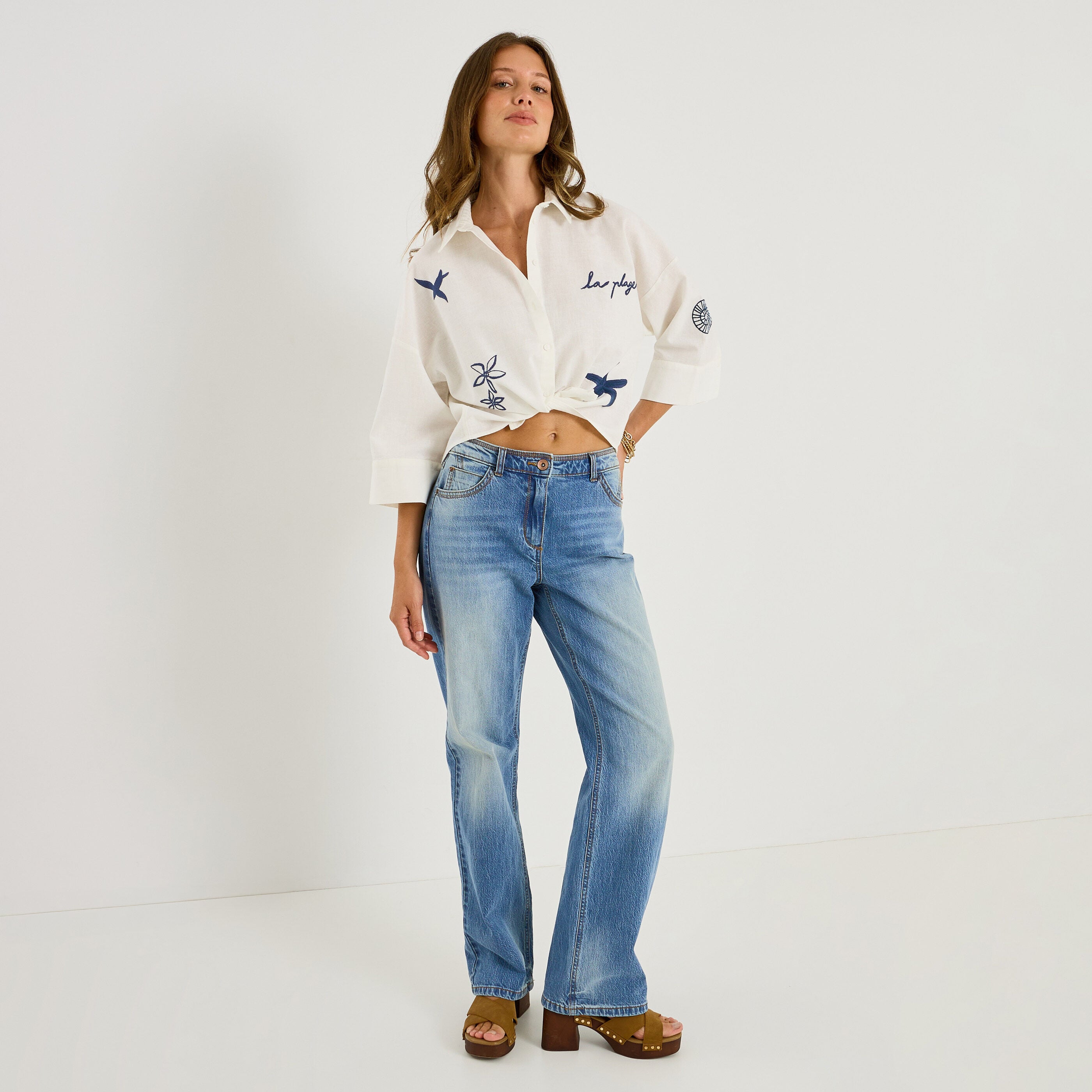 Chemise oversize brod&eacute;e femme