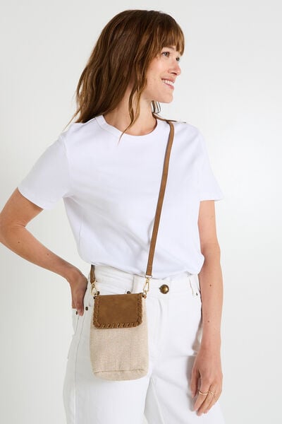 Pochette téléphone bi-matière femme