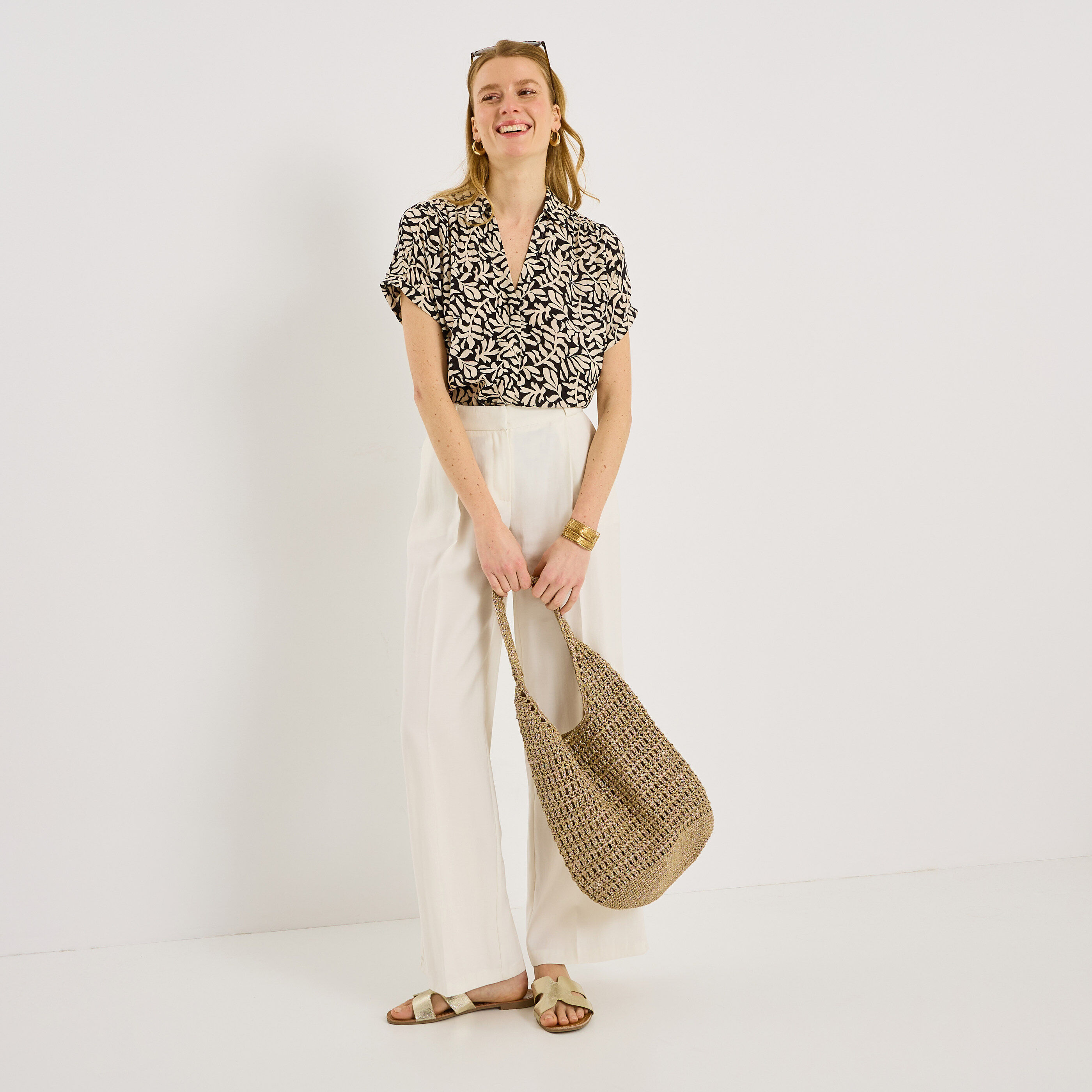 Chemise fluide imprim&eacute; bicolore femme