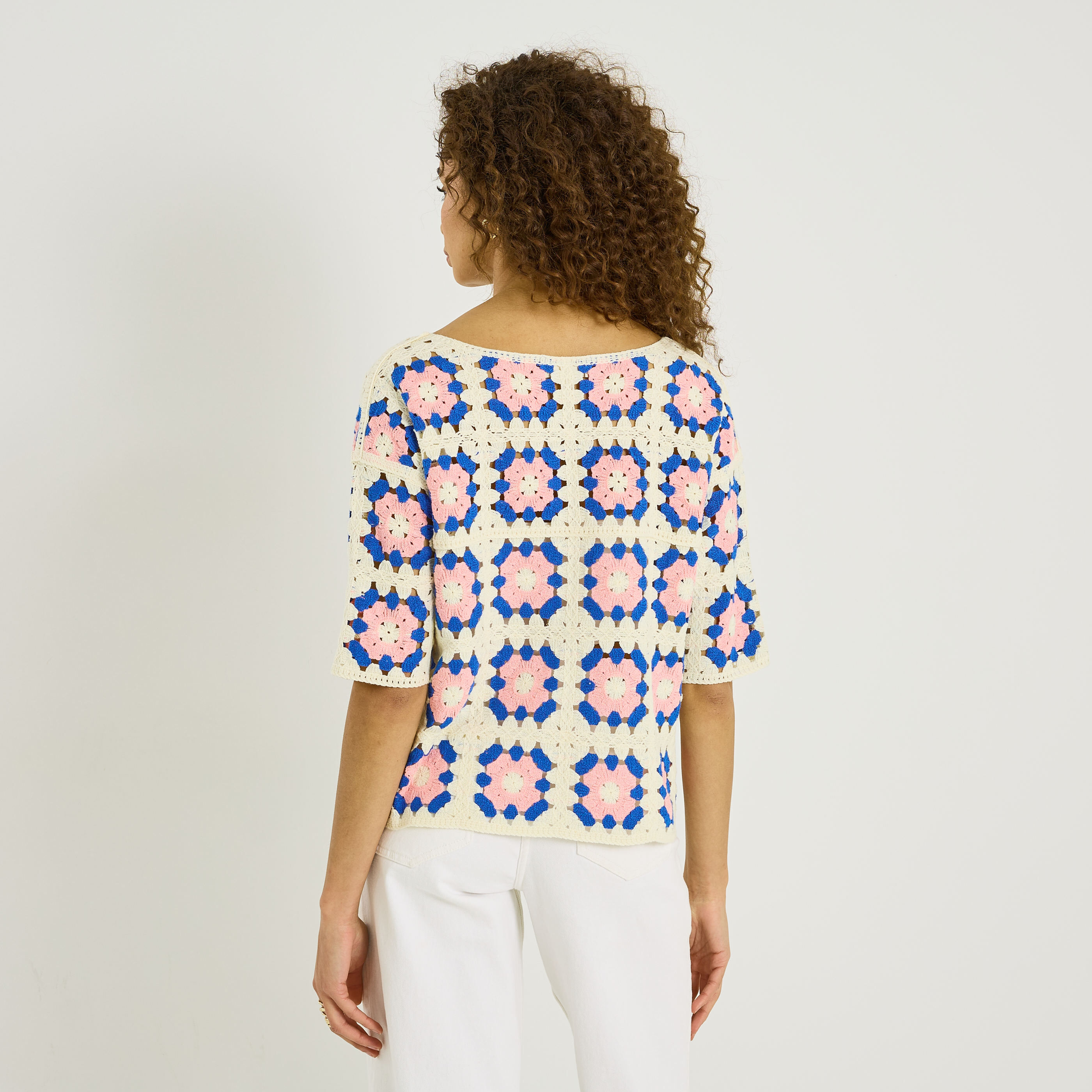 Pull en crochet multicolore femme