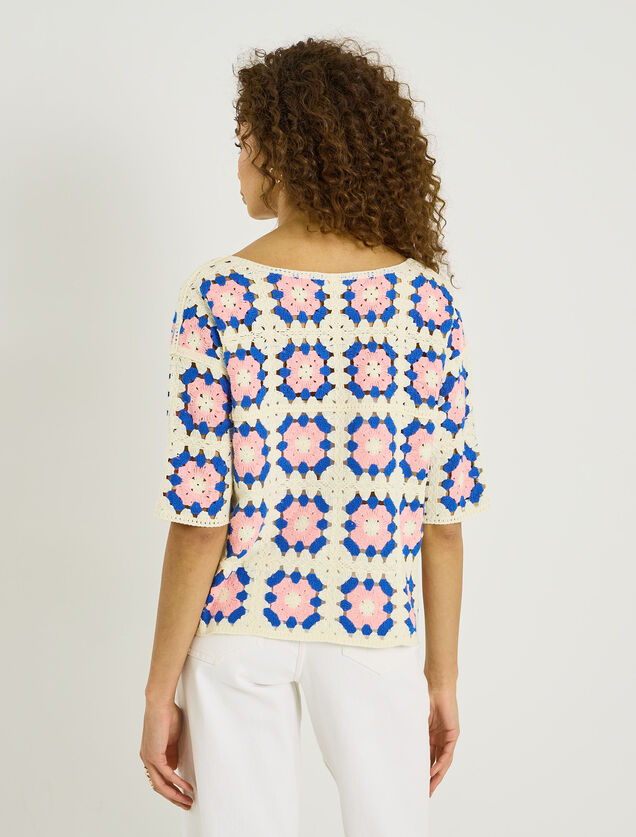Pull en crochet multicolore femme
