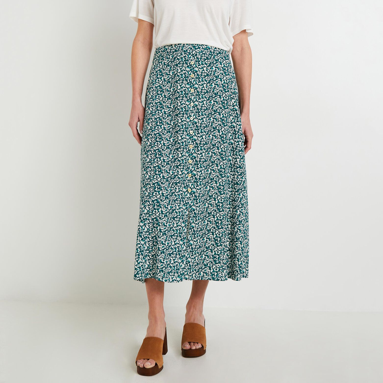 Jupe mi-longue boutonnée femme