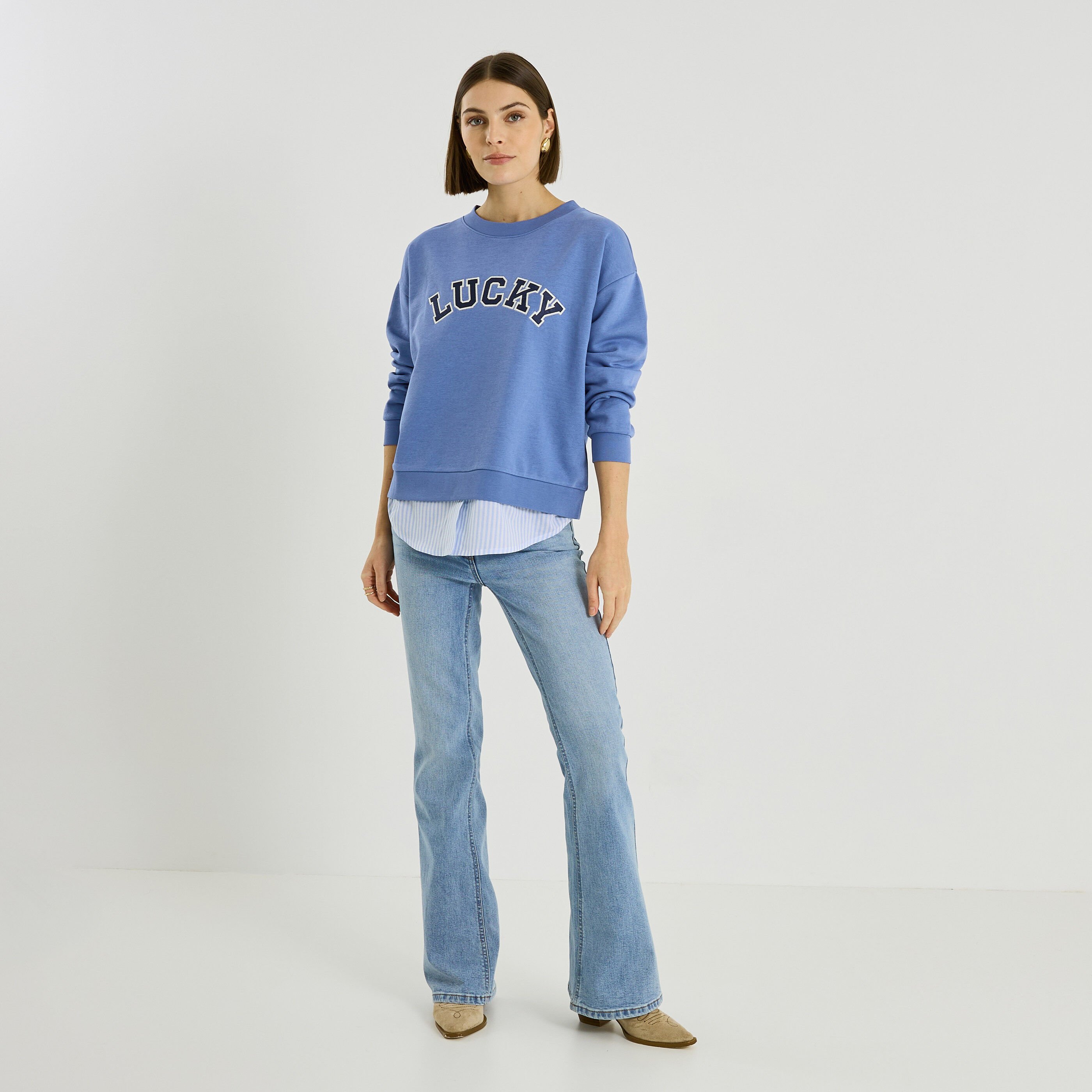 Sweat chemise &agrave; message femme